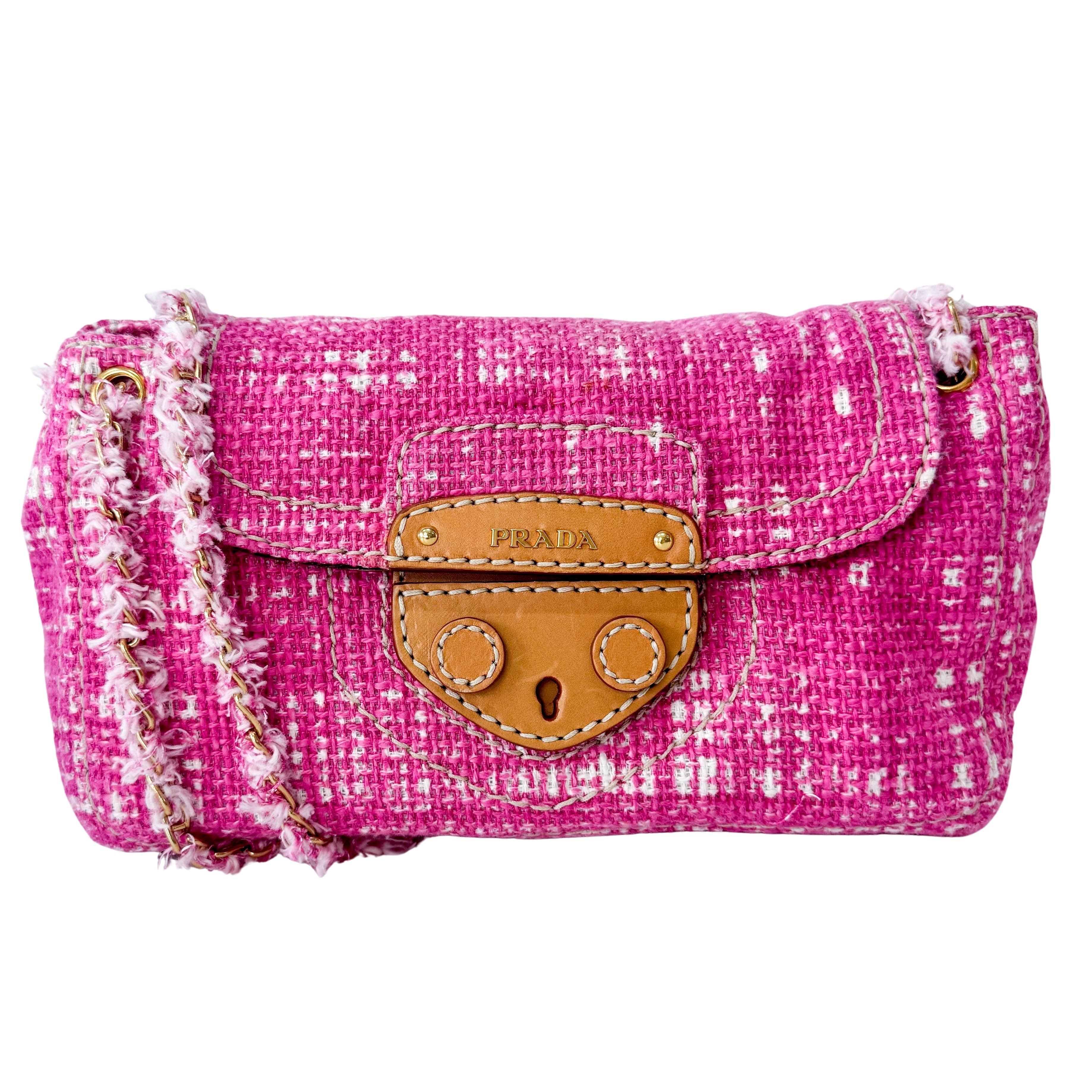 Pink Sound Lock Tweed Shoulder Bag