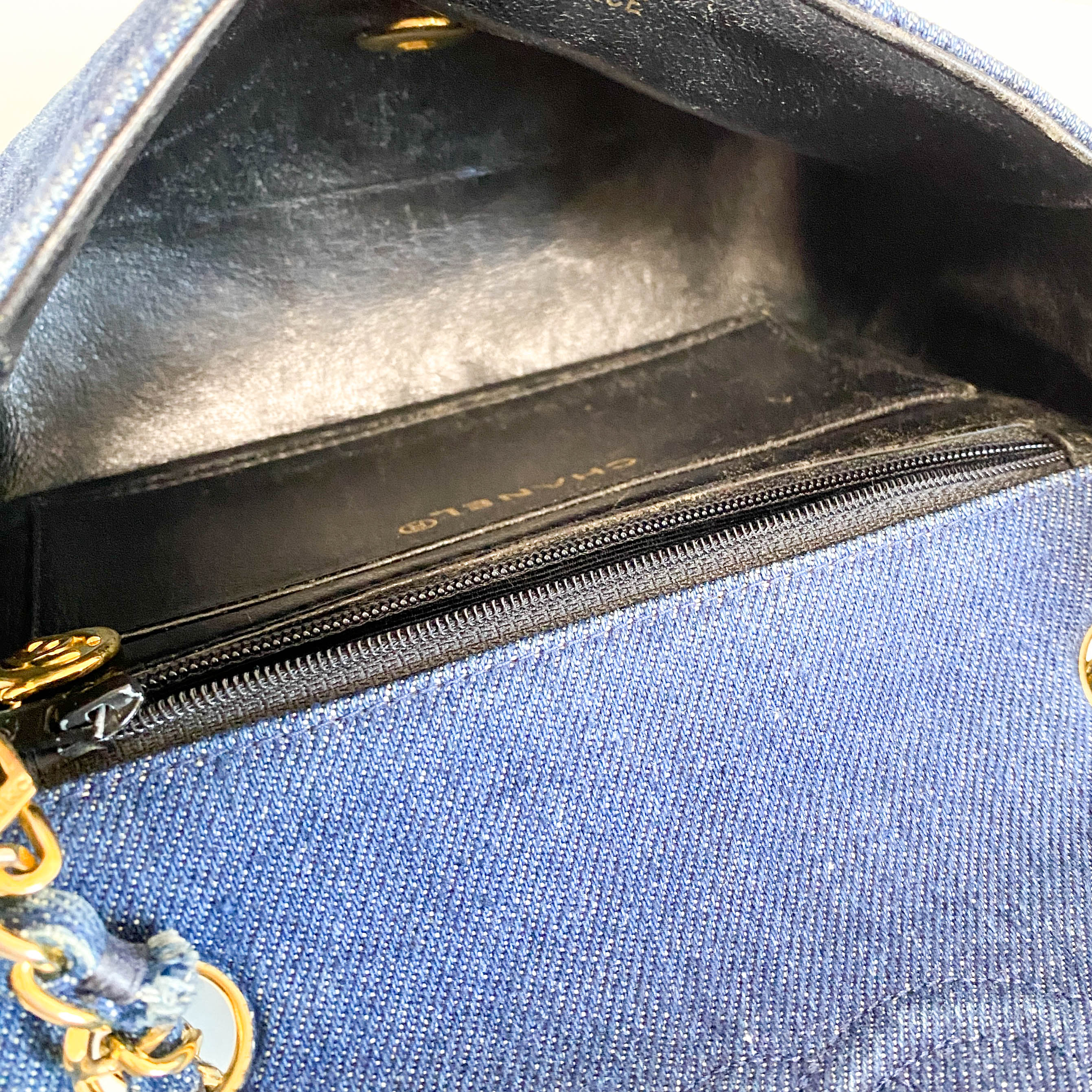 Blue Quilted Denim Mini Square Classic Single Flap Gold Hardware, 1989-1991