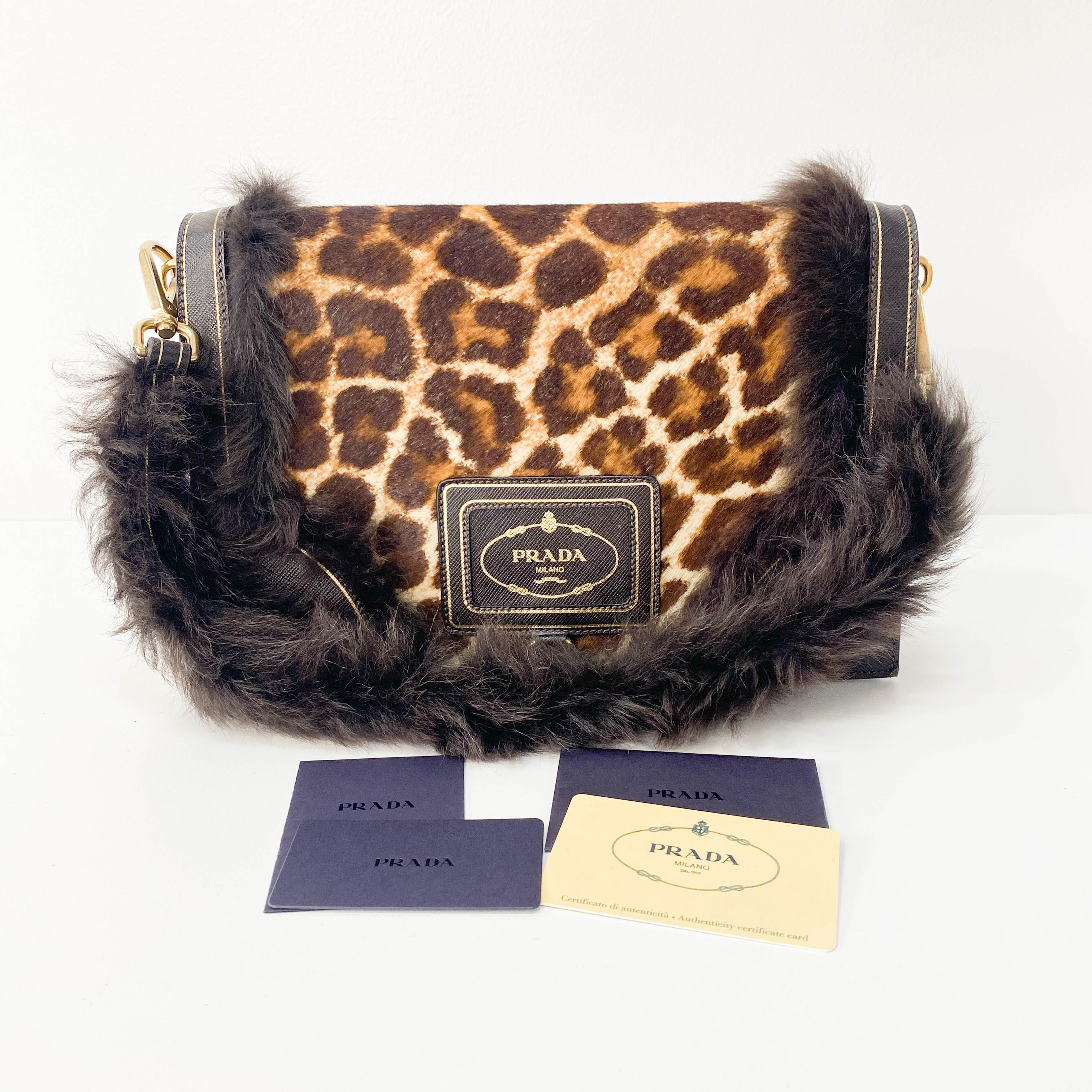 Leopard Print and Fur Stripe Bag