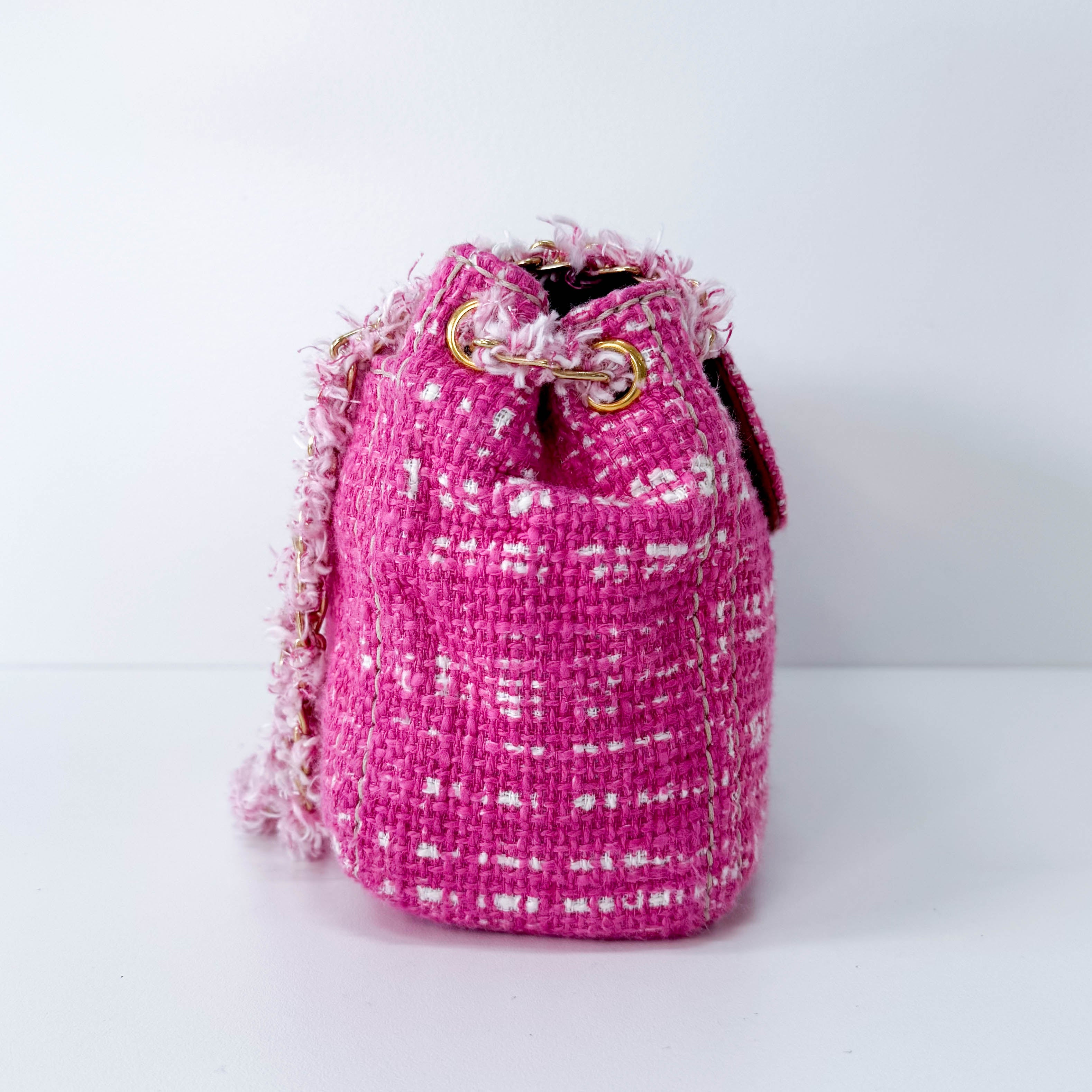 Pink Sound Lock Tweed Shoulder Bag