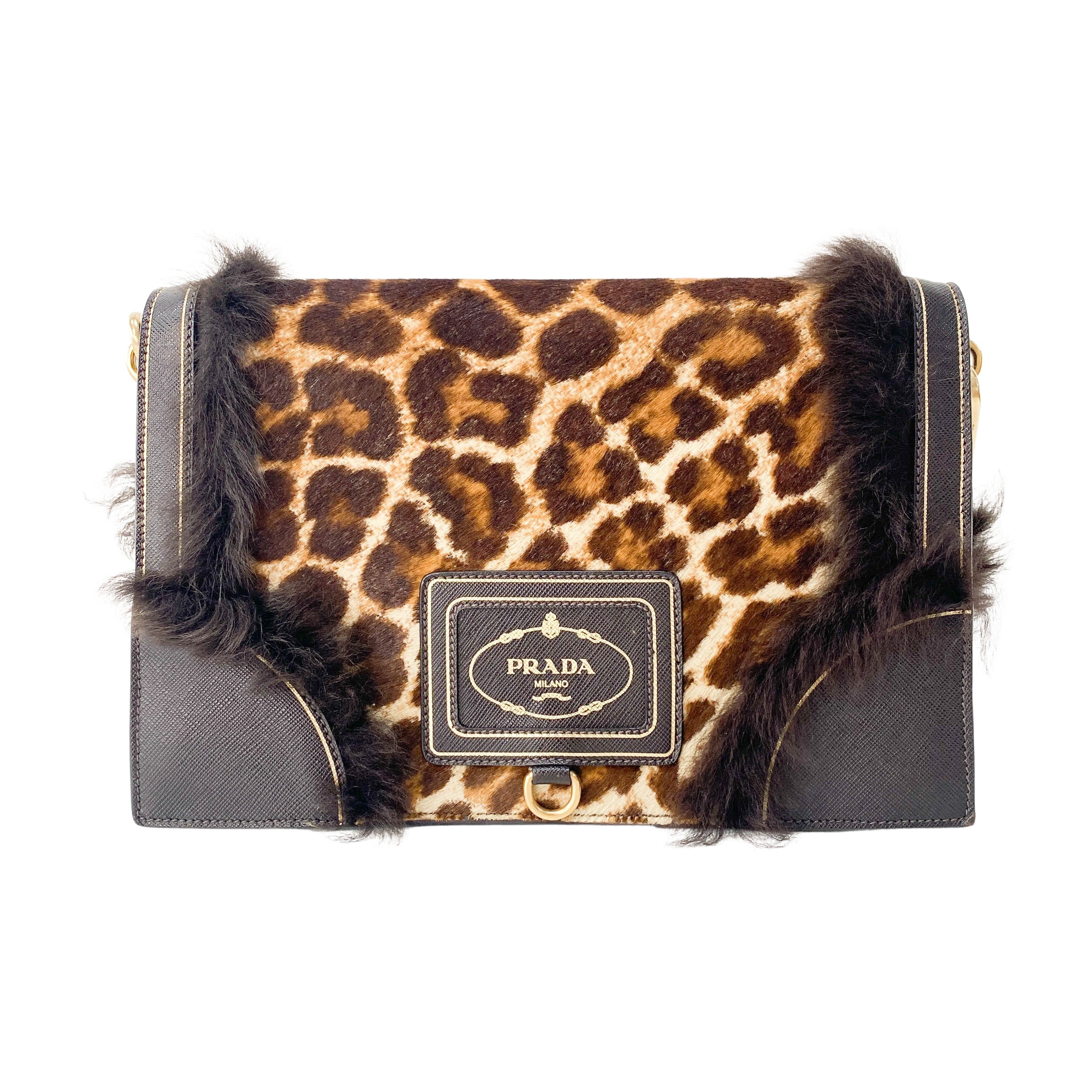 Leopard Print and Fur Stripe Bag