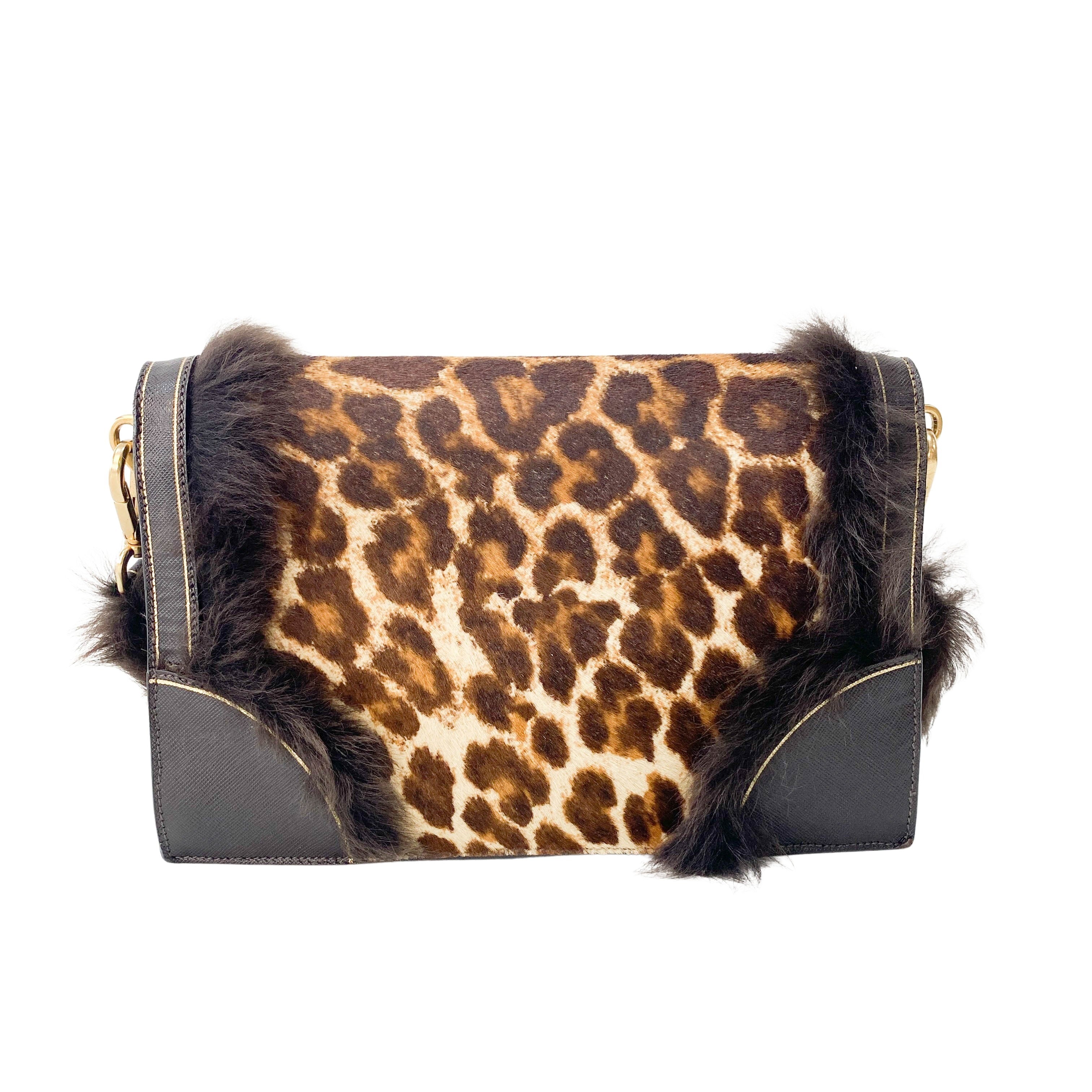 Leopard Print and Fur Stripe Bag
