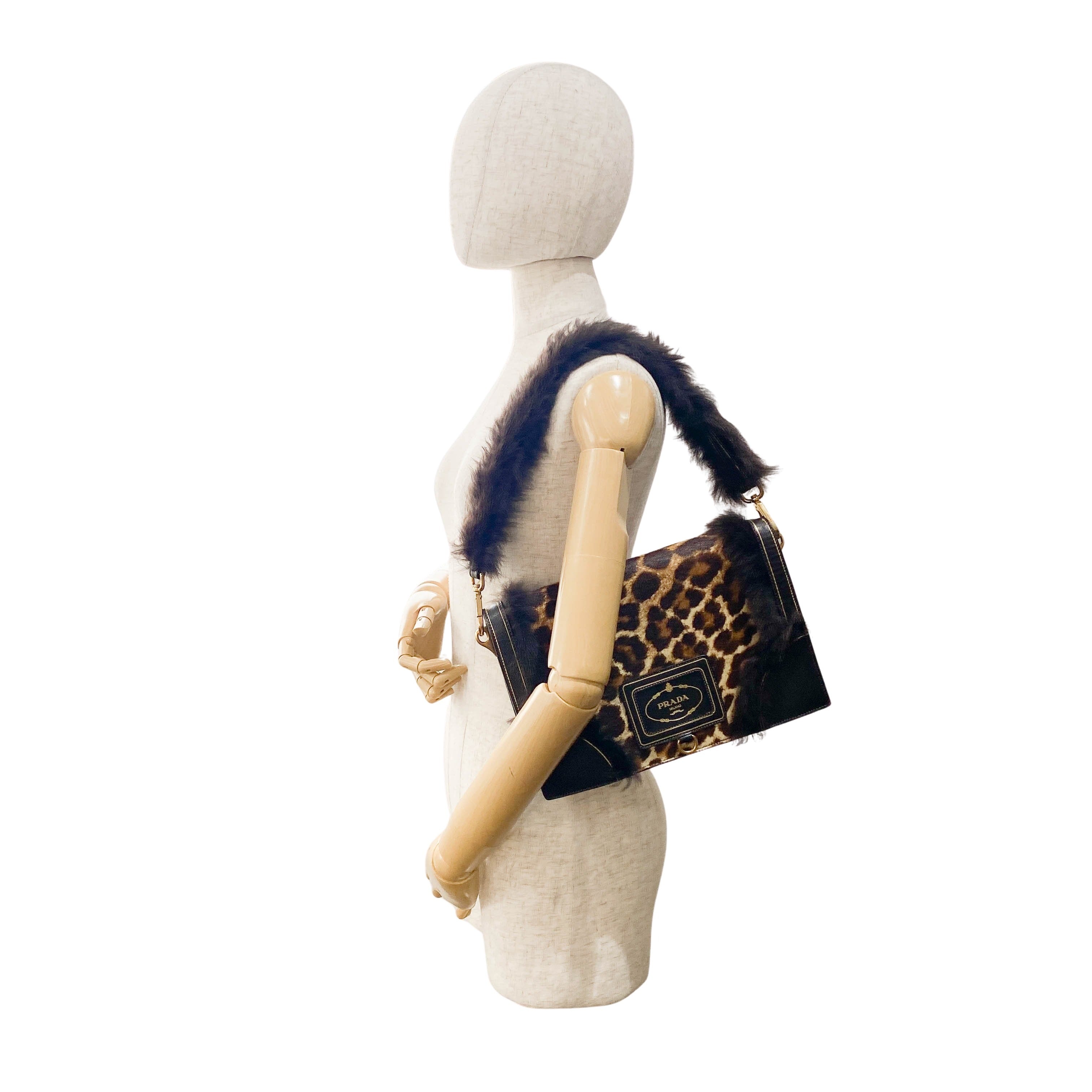 Leopard Print and Fur Stripe Bag