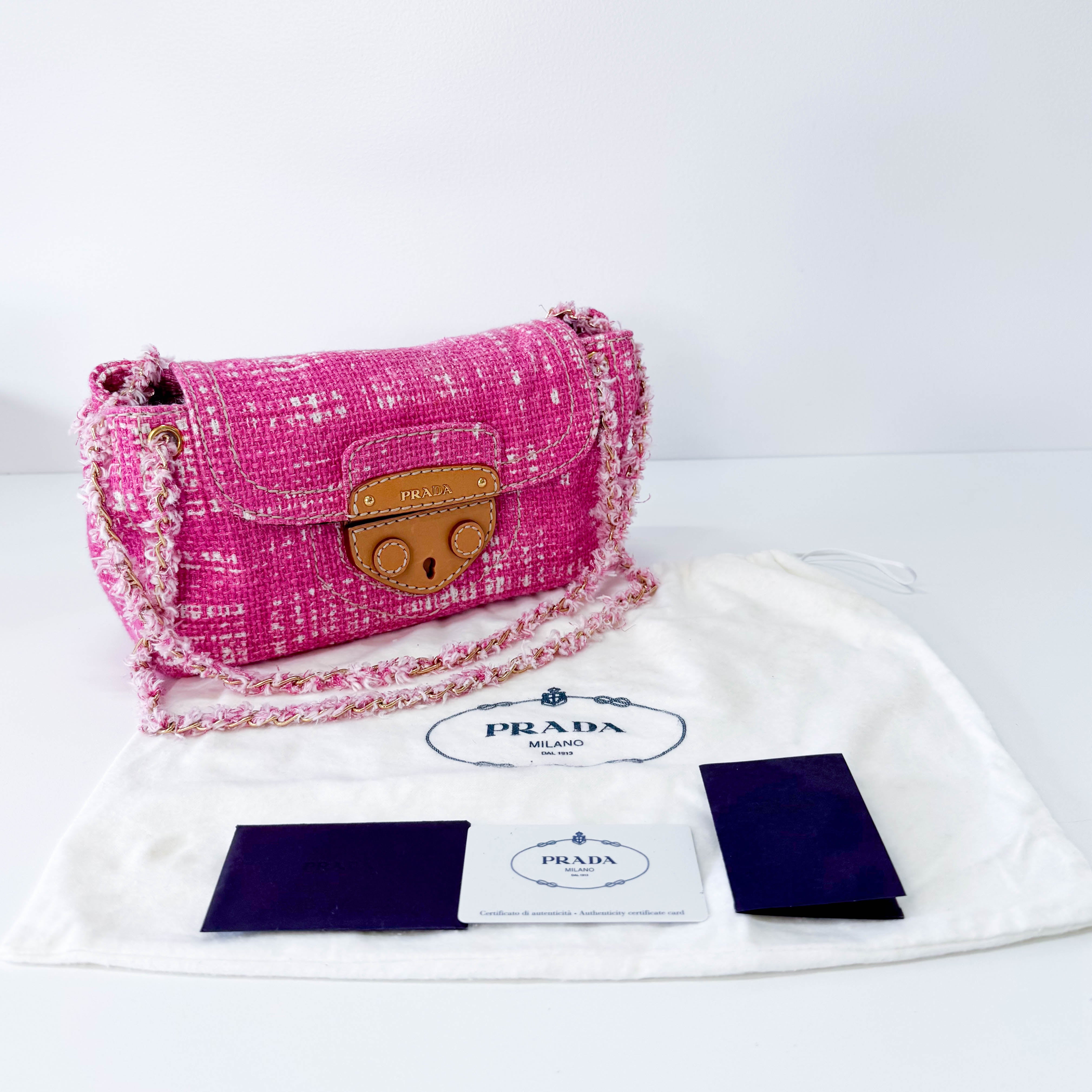 Pink Sound Lock Tweed Shoulder Bag