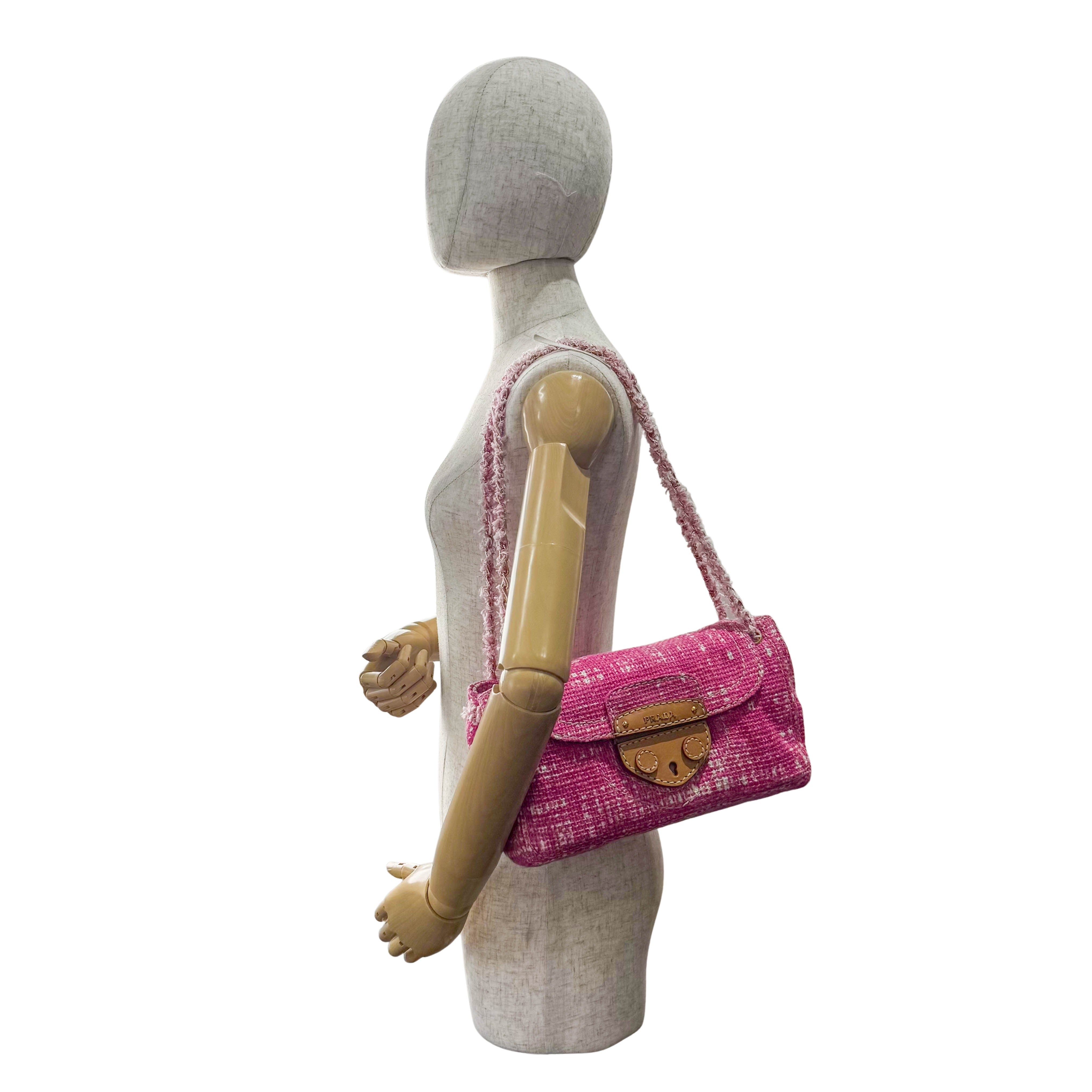 Pink Sound Lock Tweed Shoulder Bag