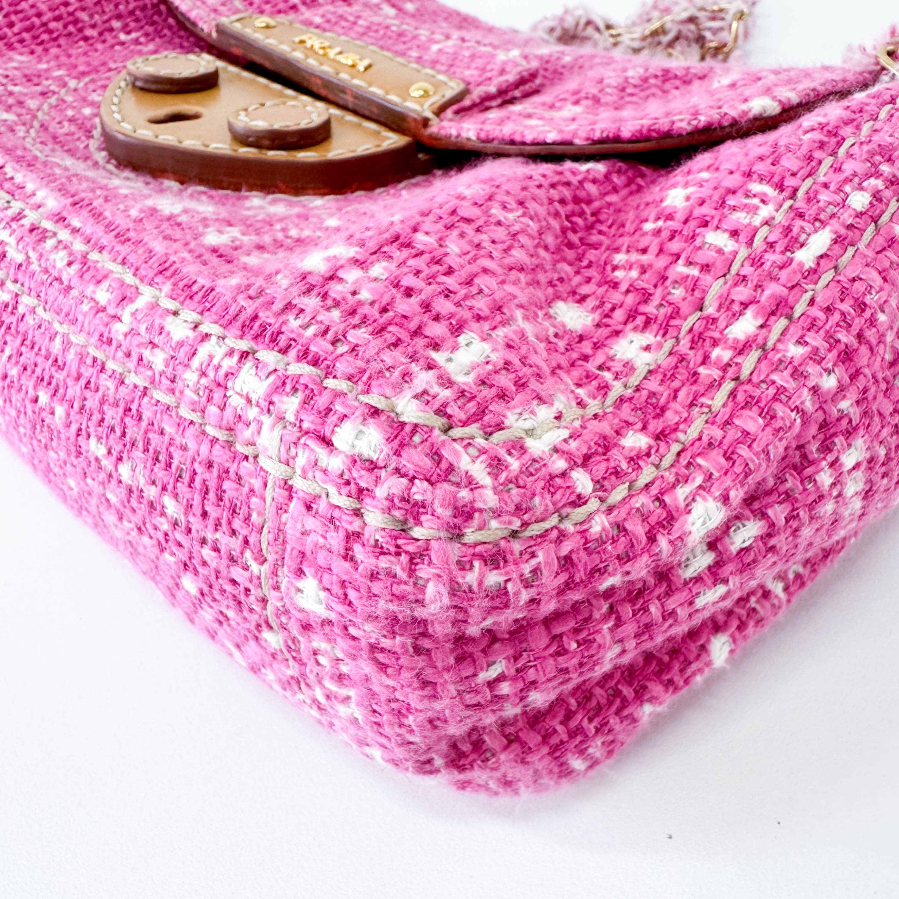 Pink Sound Lock Tweed Shoulder Bag