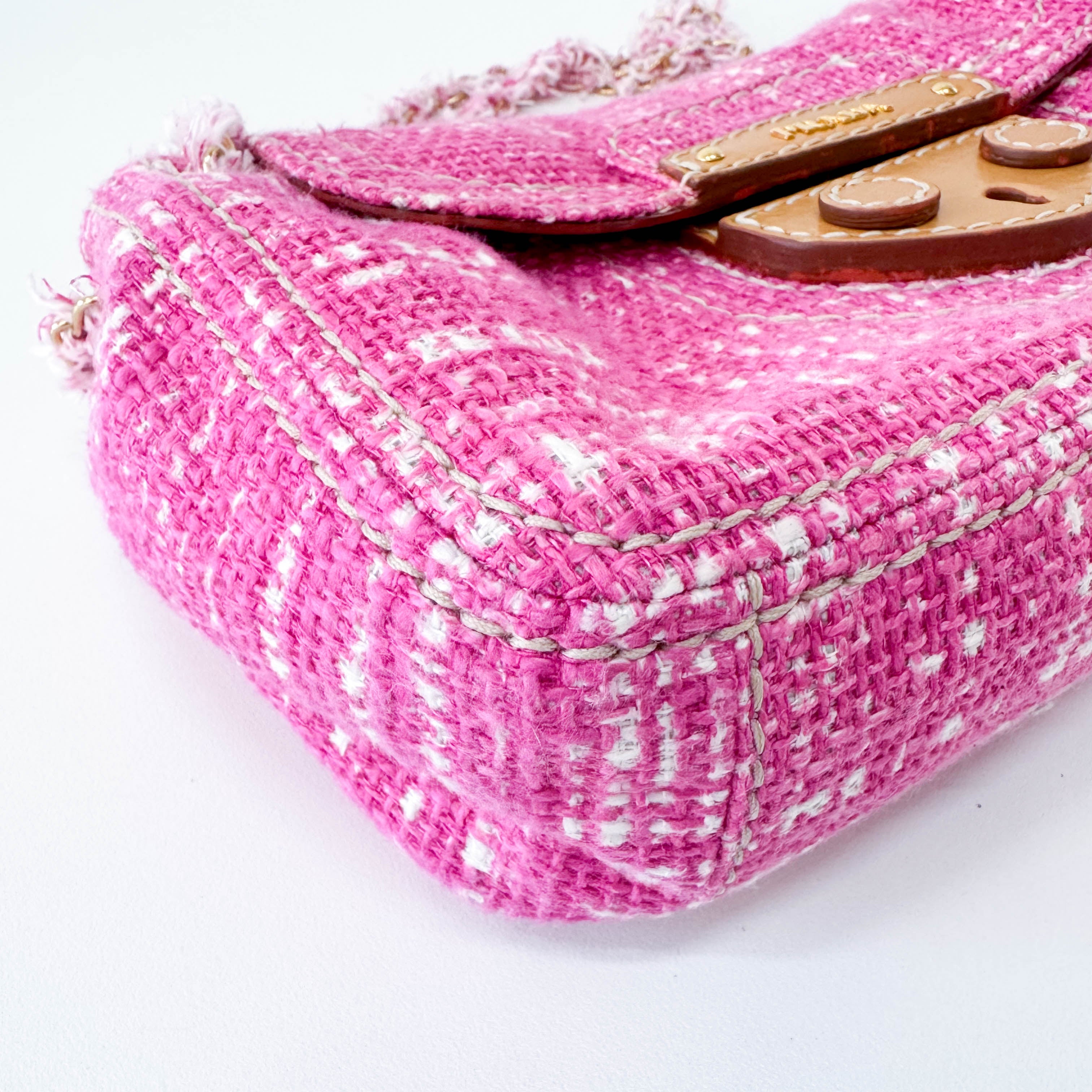Pink Sound Lock Tweed Shoulder Bag