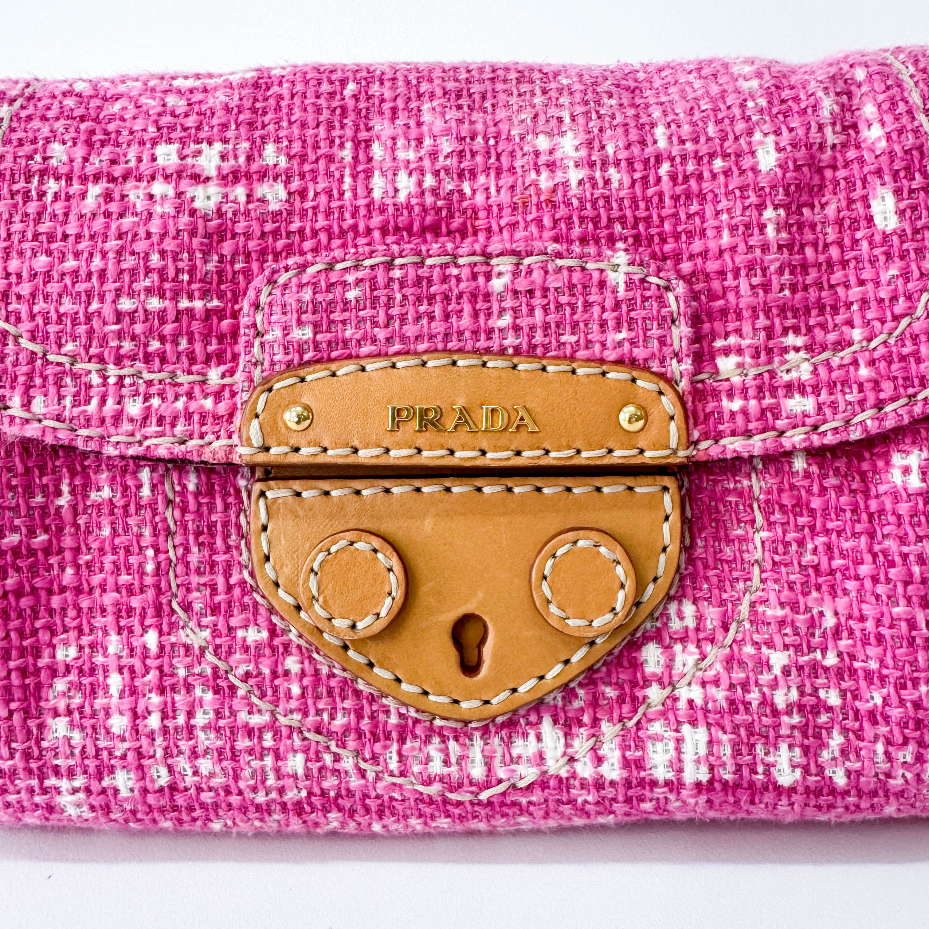 Pink Sound Lock Tweed Shoulder Bag
