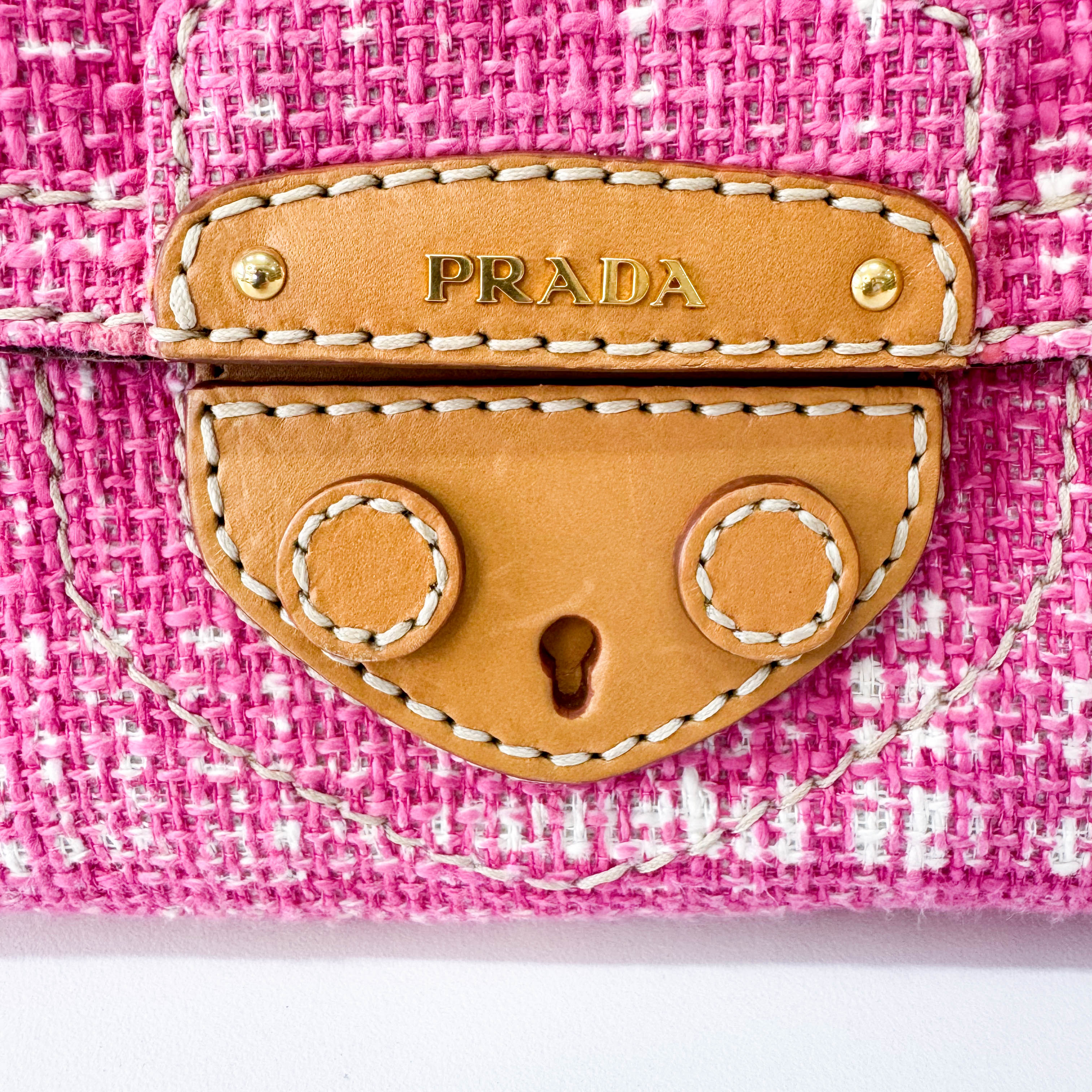 Pink Sound Lock Tweed Shoulder Bag