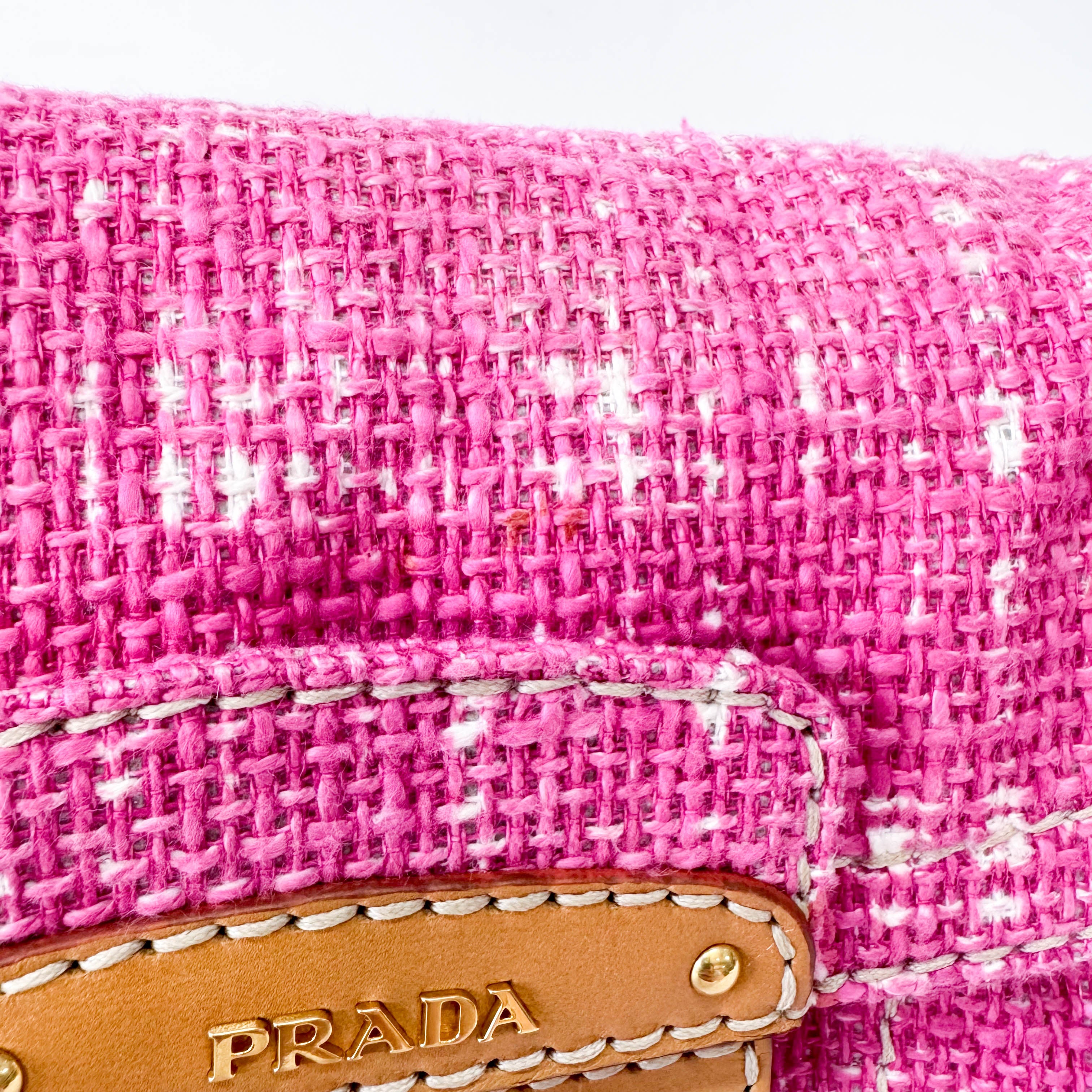 Pink Sound Lock Tweed Shoulder Bag