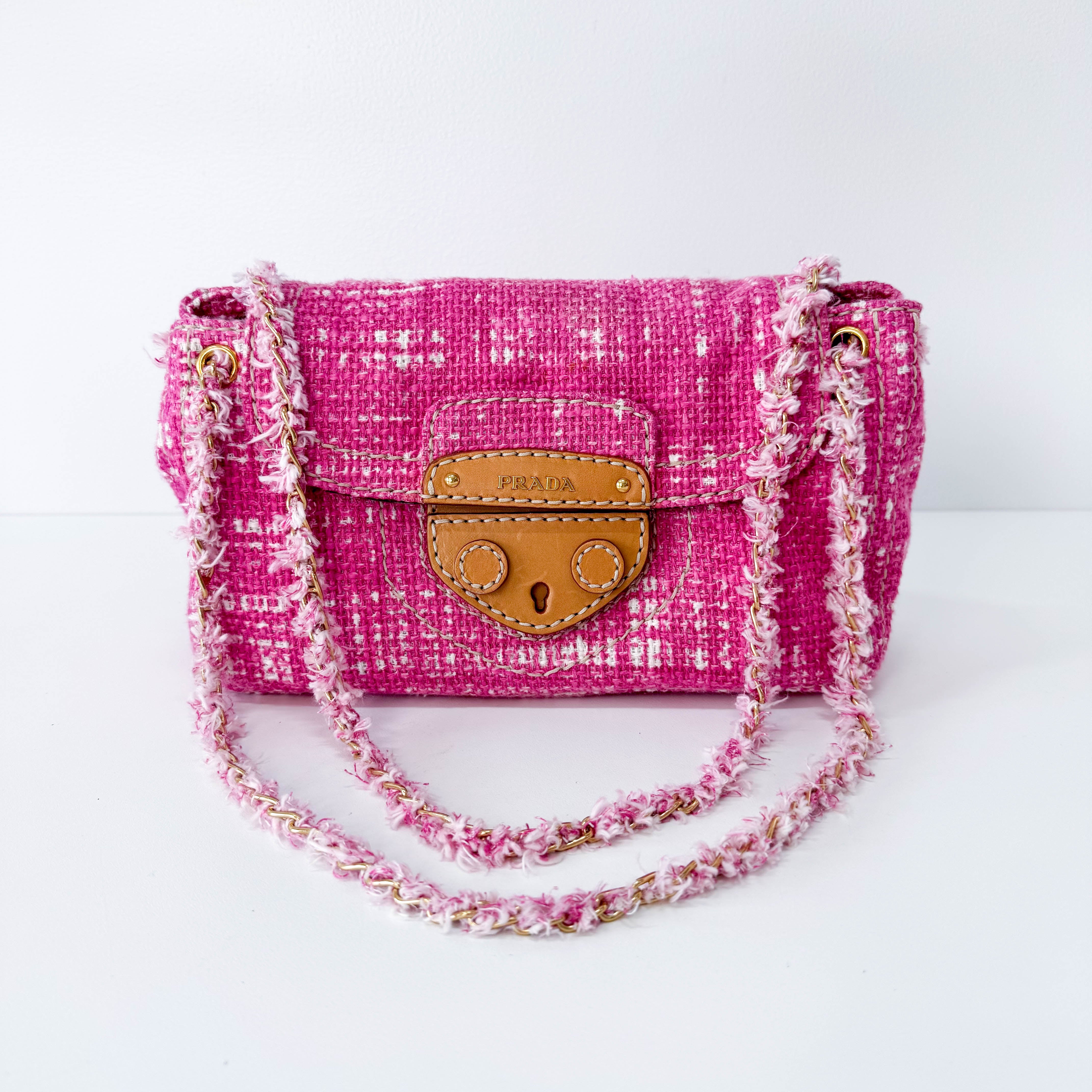 Pink Sound Lock Tweed Shoulder Bag