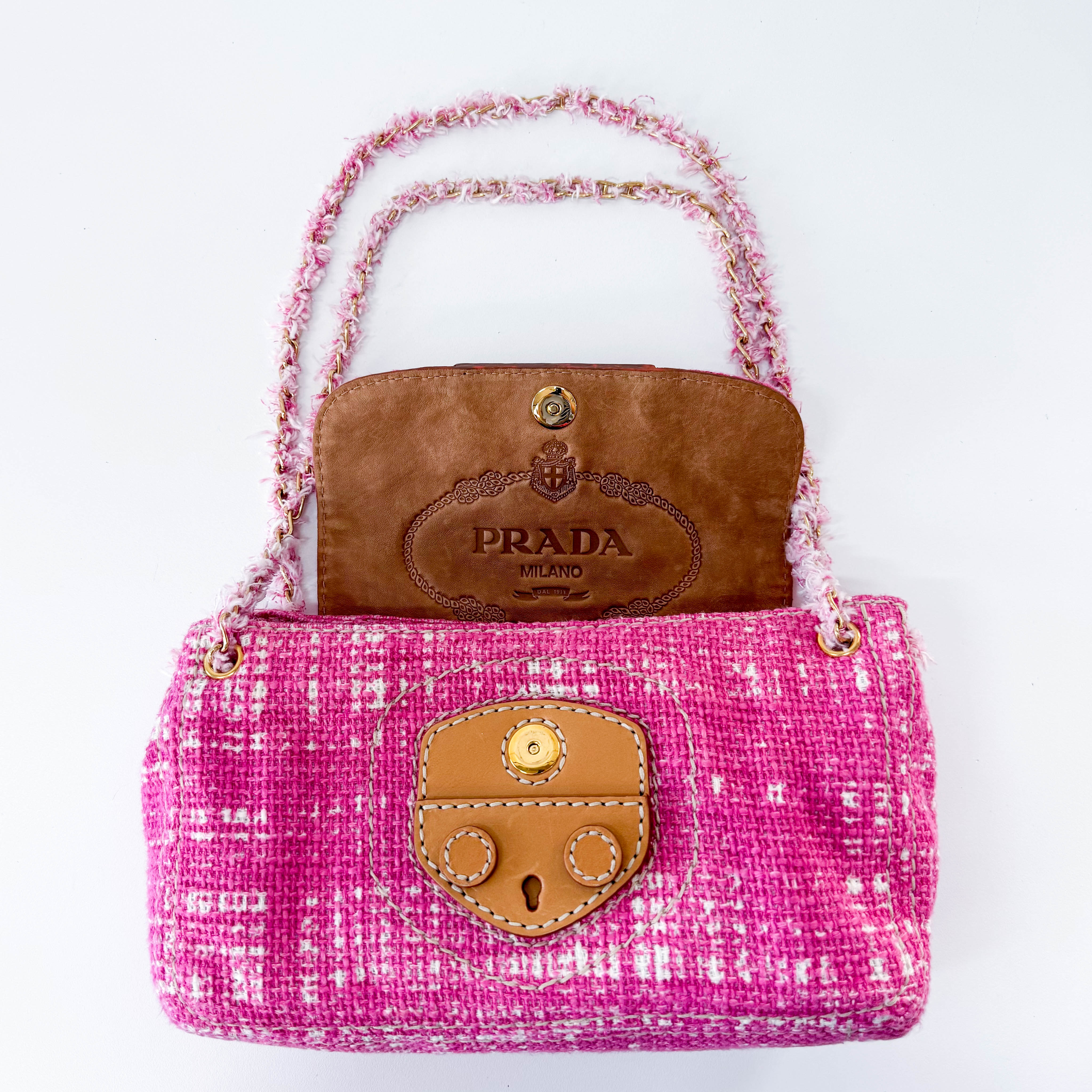 Pink Sound Lock Tweed Shoulder Bag