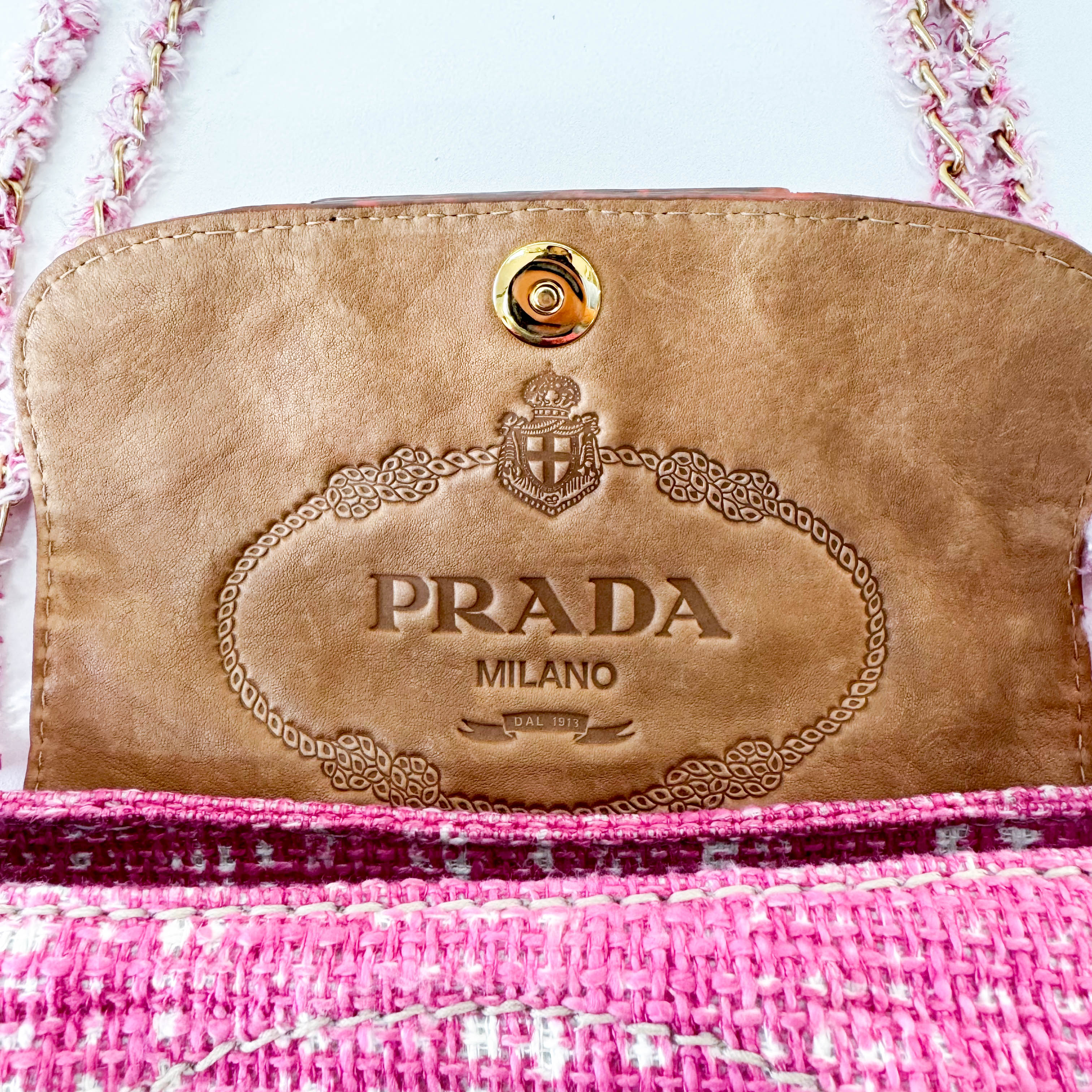 Pink Sound Lock Tweed Shoulder Bag