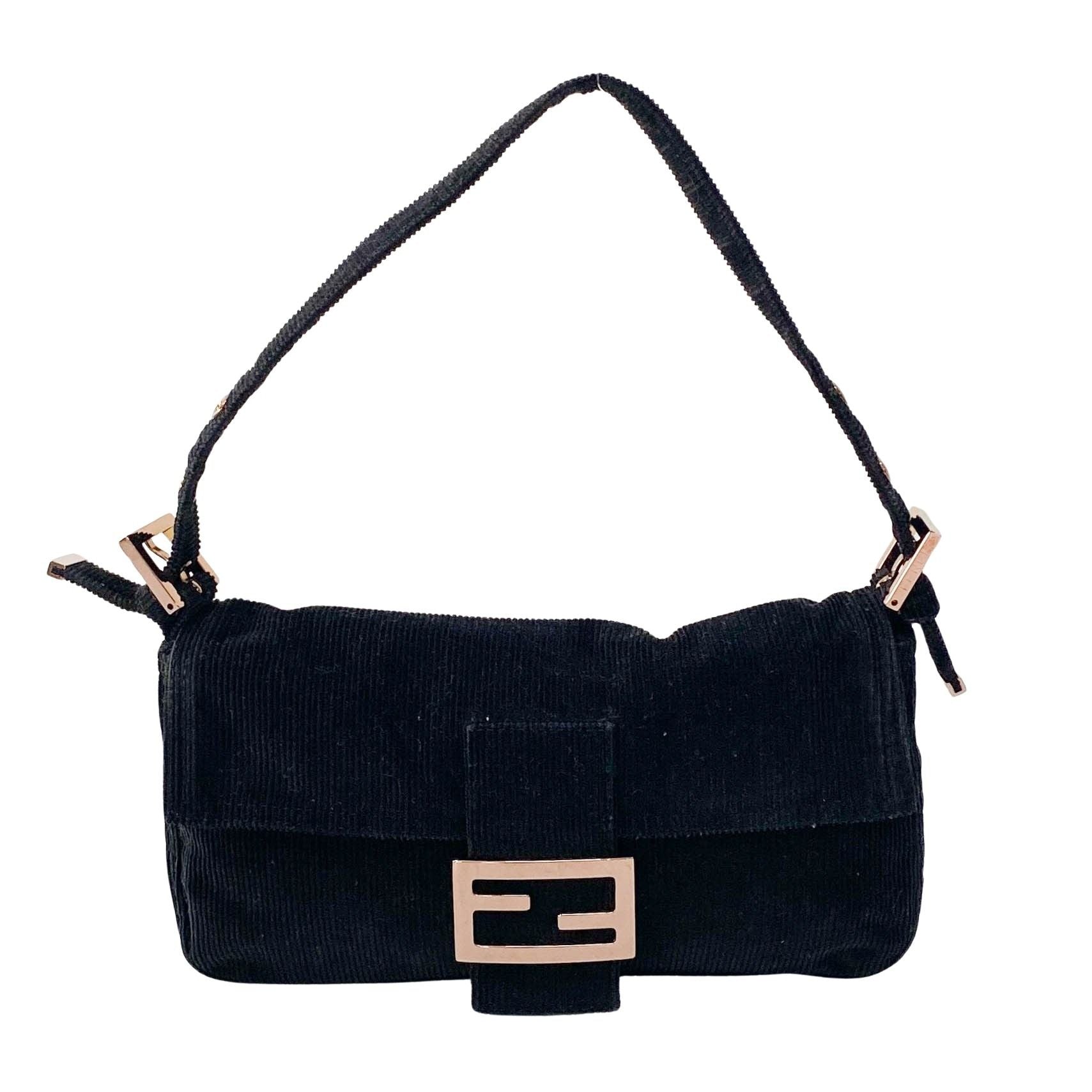 Baguette Black Corduroy Shoulder Bag