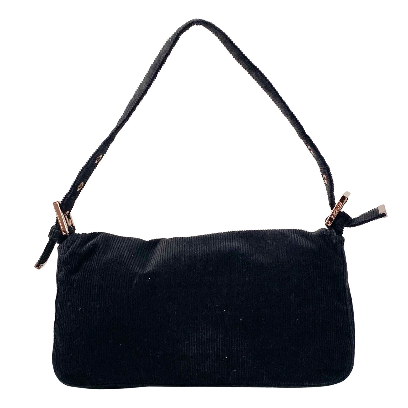 Baguette Black Corduroy Shoulder Bag
