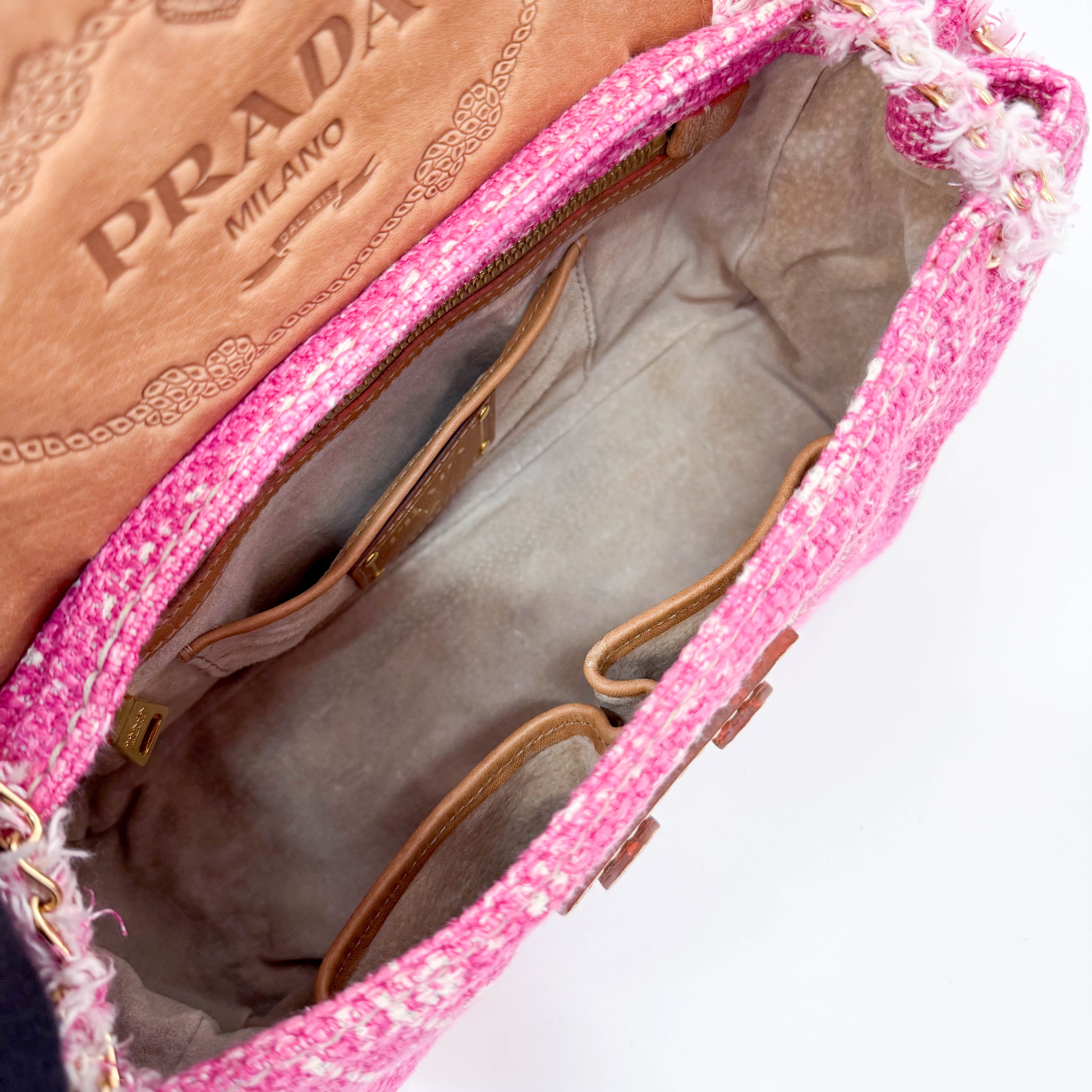 Pink Sound Lock Tweed Shoulder Bag