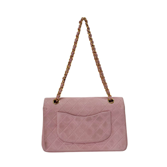 Timeless Classic Double Flap Pink Suede Chain Shoulder Bag