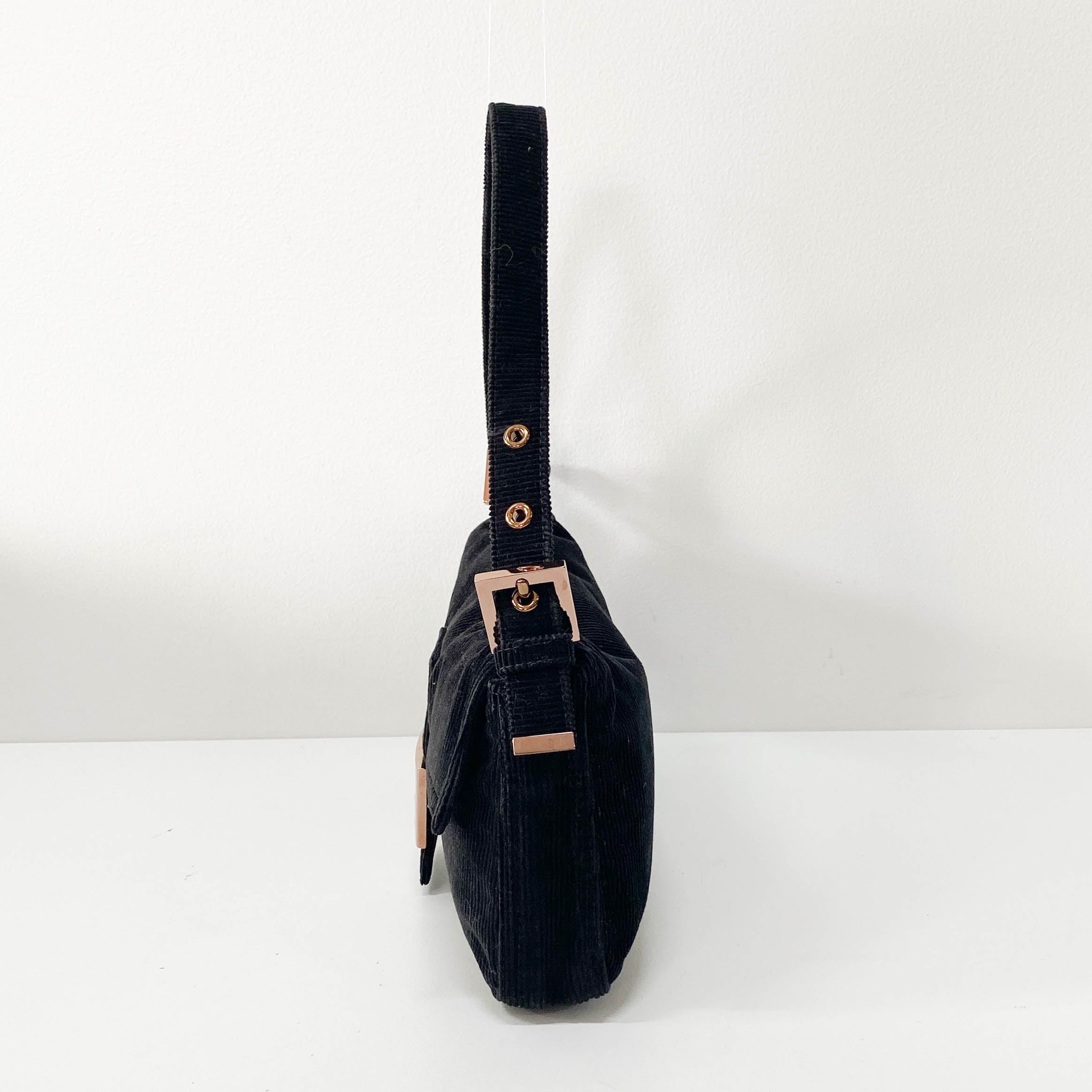 Baguette Black Corduroy Shoulder Bag