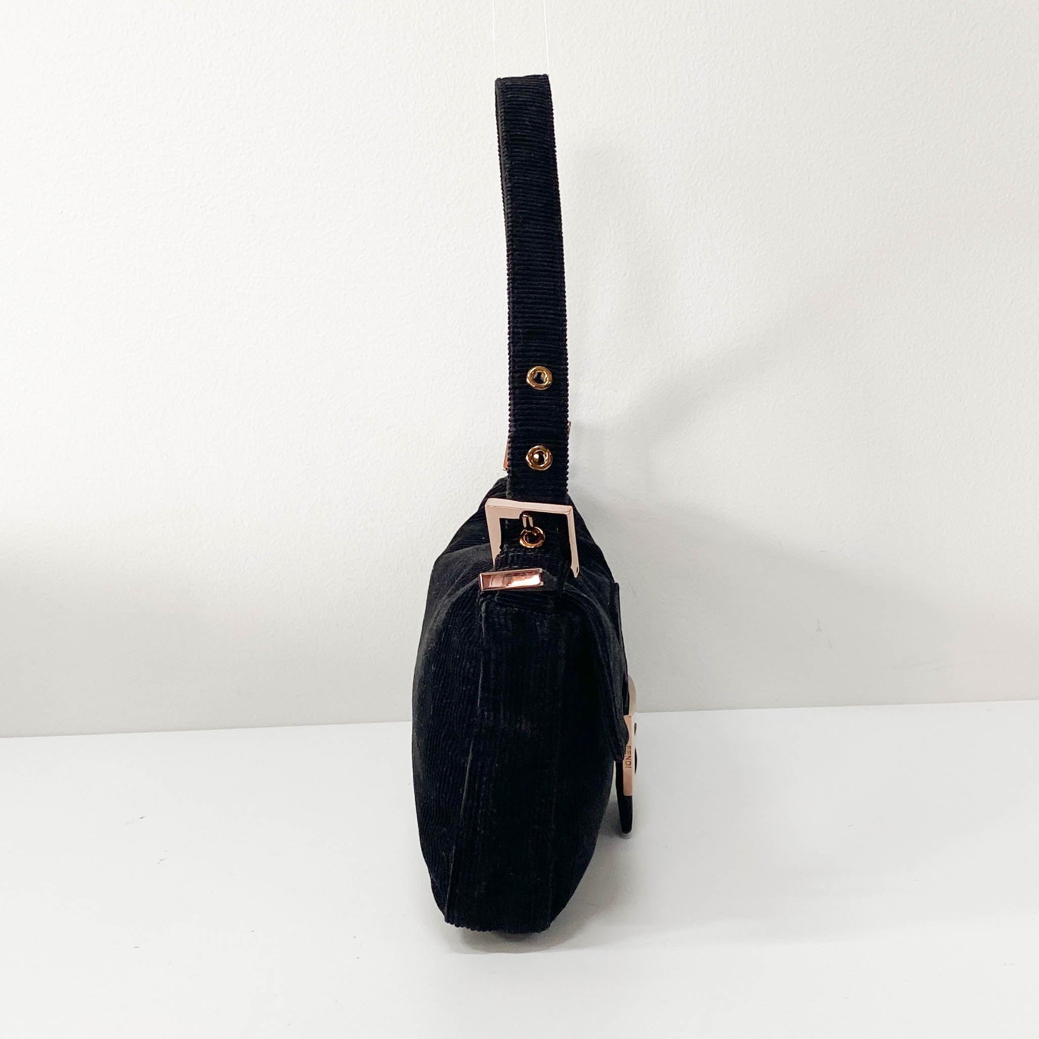Baguette Black Corduroy Shoulder Bag