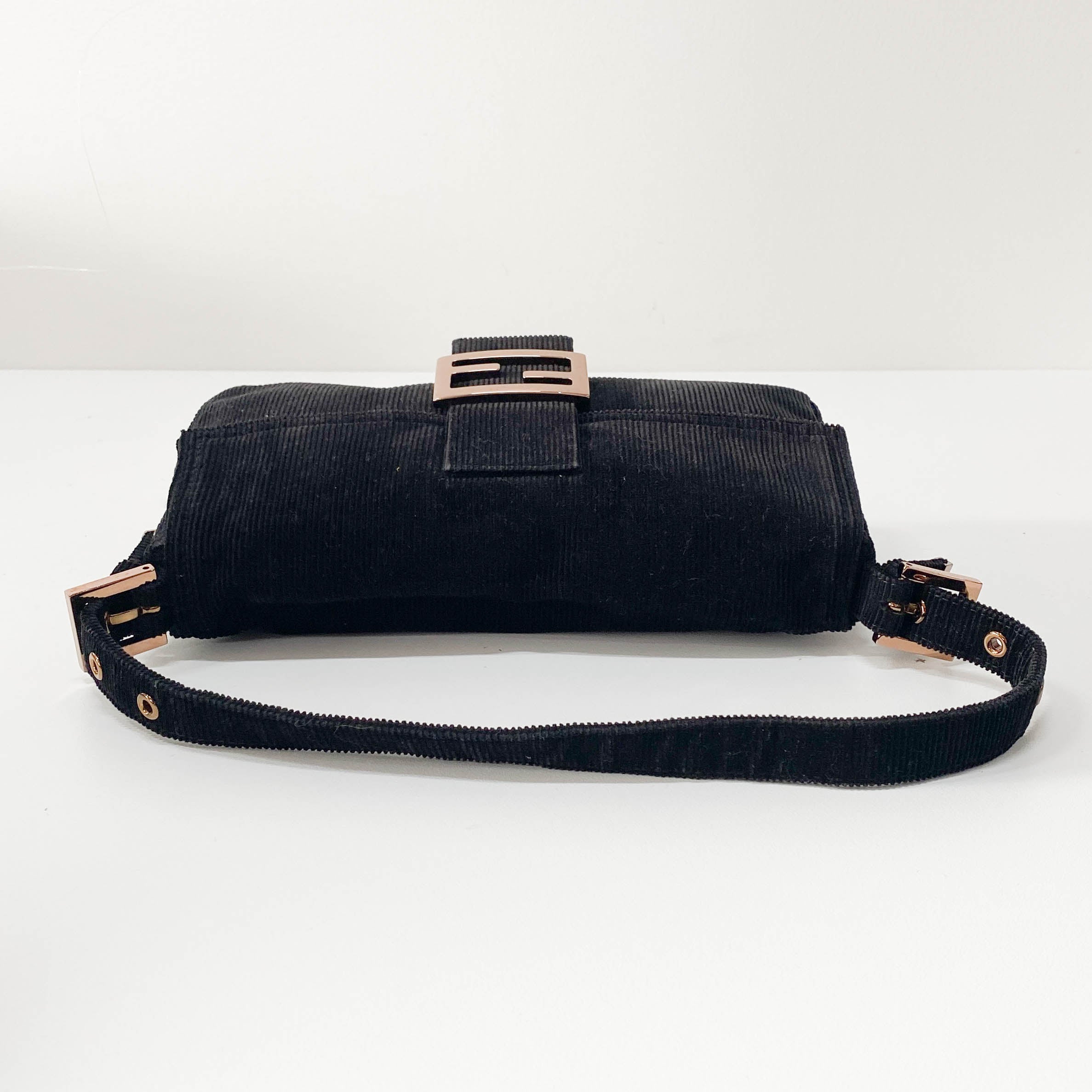 Baguette Black Corduroy Shoulder Bag
