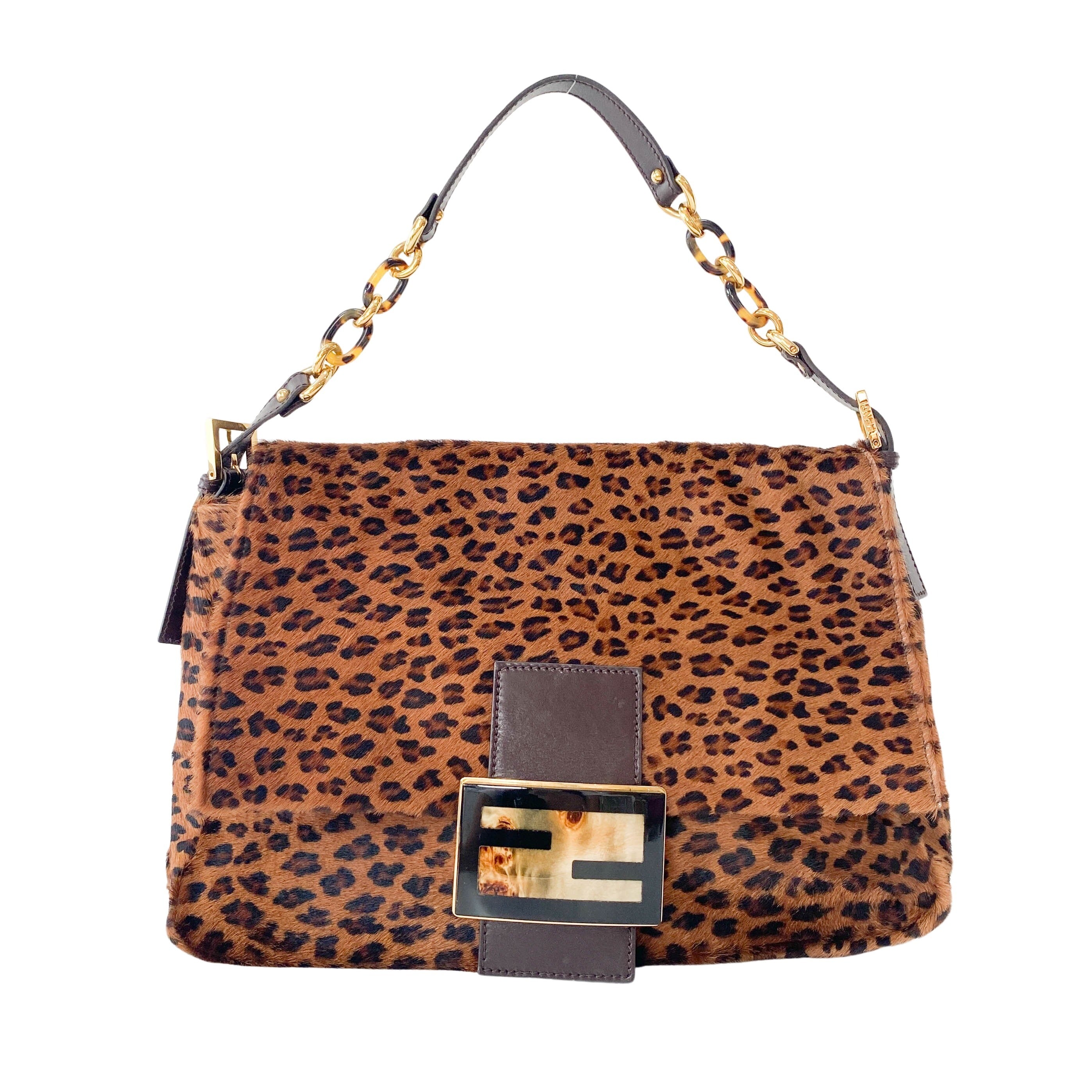 Large Mamma Baguette Leopard Pony Hair Shoulder Bag