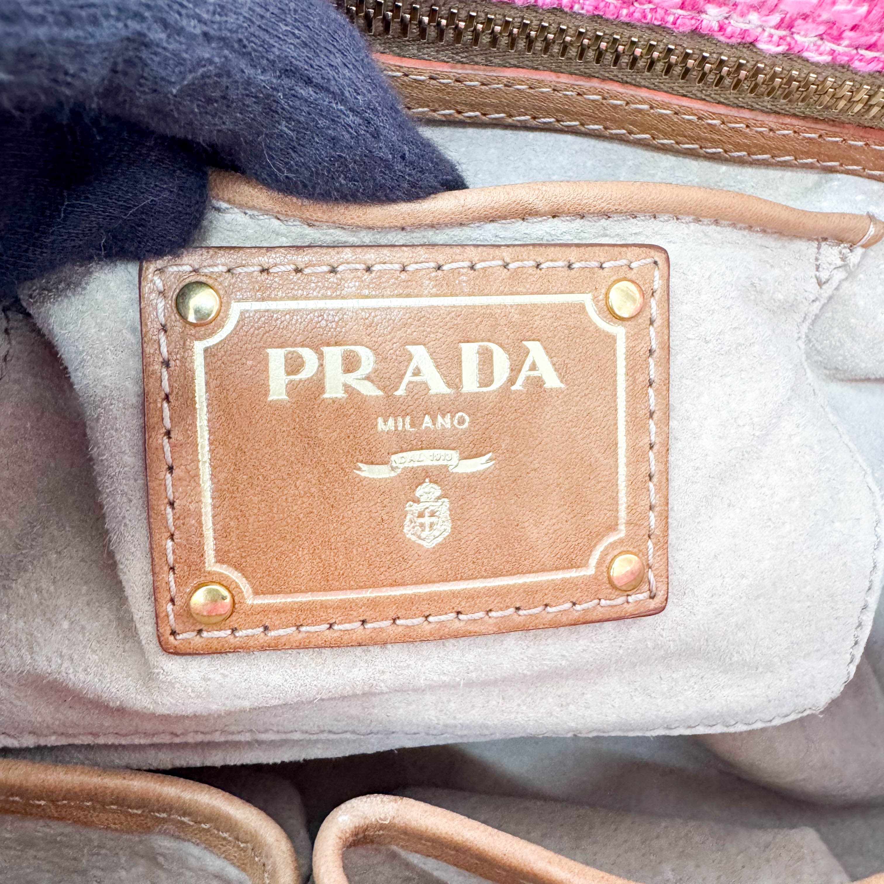 Pink Sound Lock Tweed Shoulder Bag