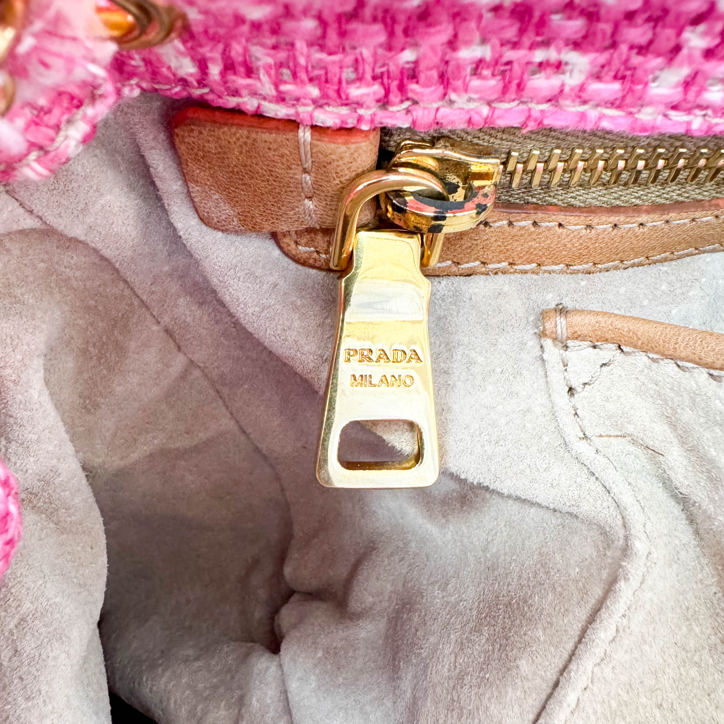 Pink Sound Lock Tweed Shoulder Bag