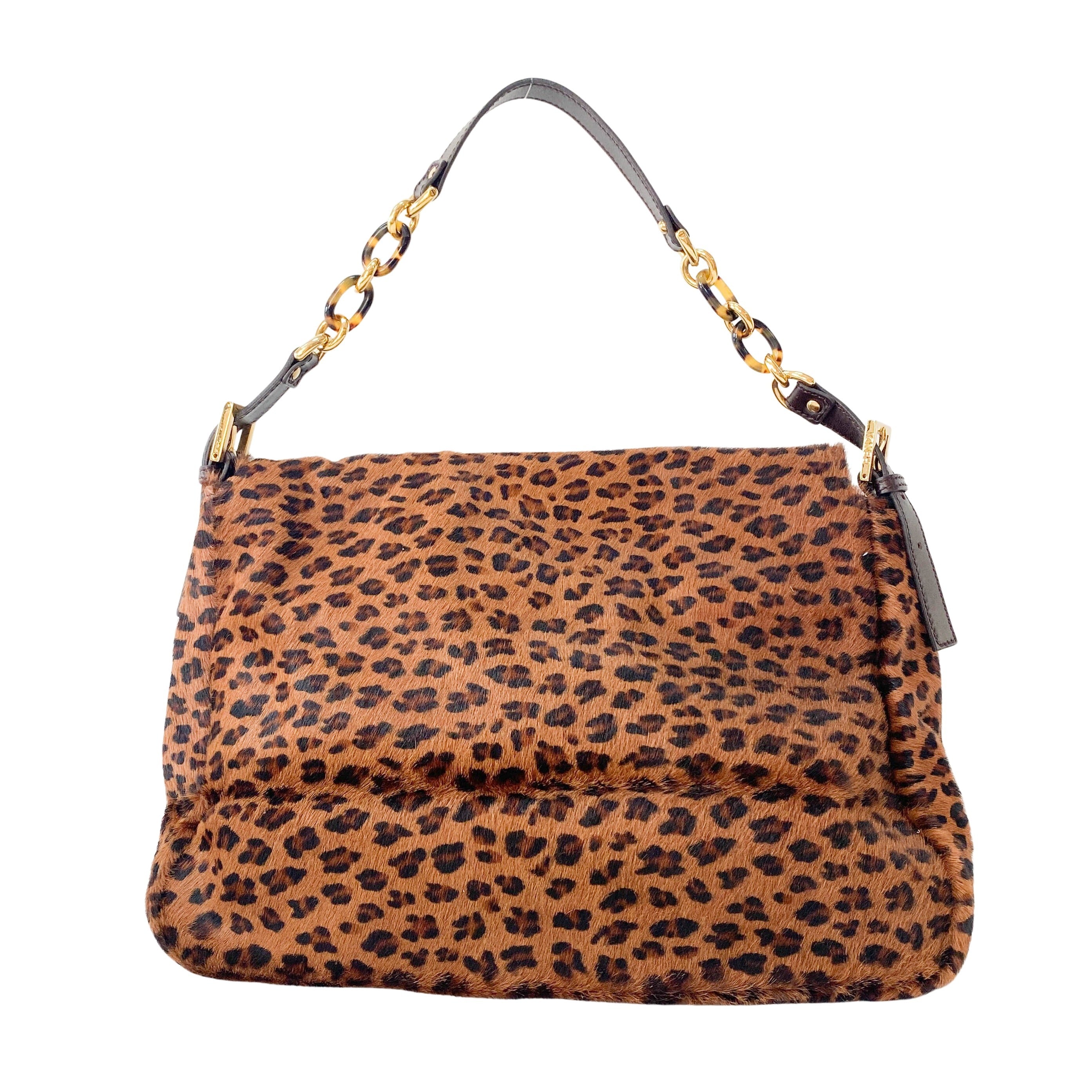 Large Mamma Baguette Leopard Pony Hair Shoulder Bag