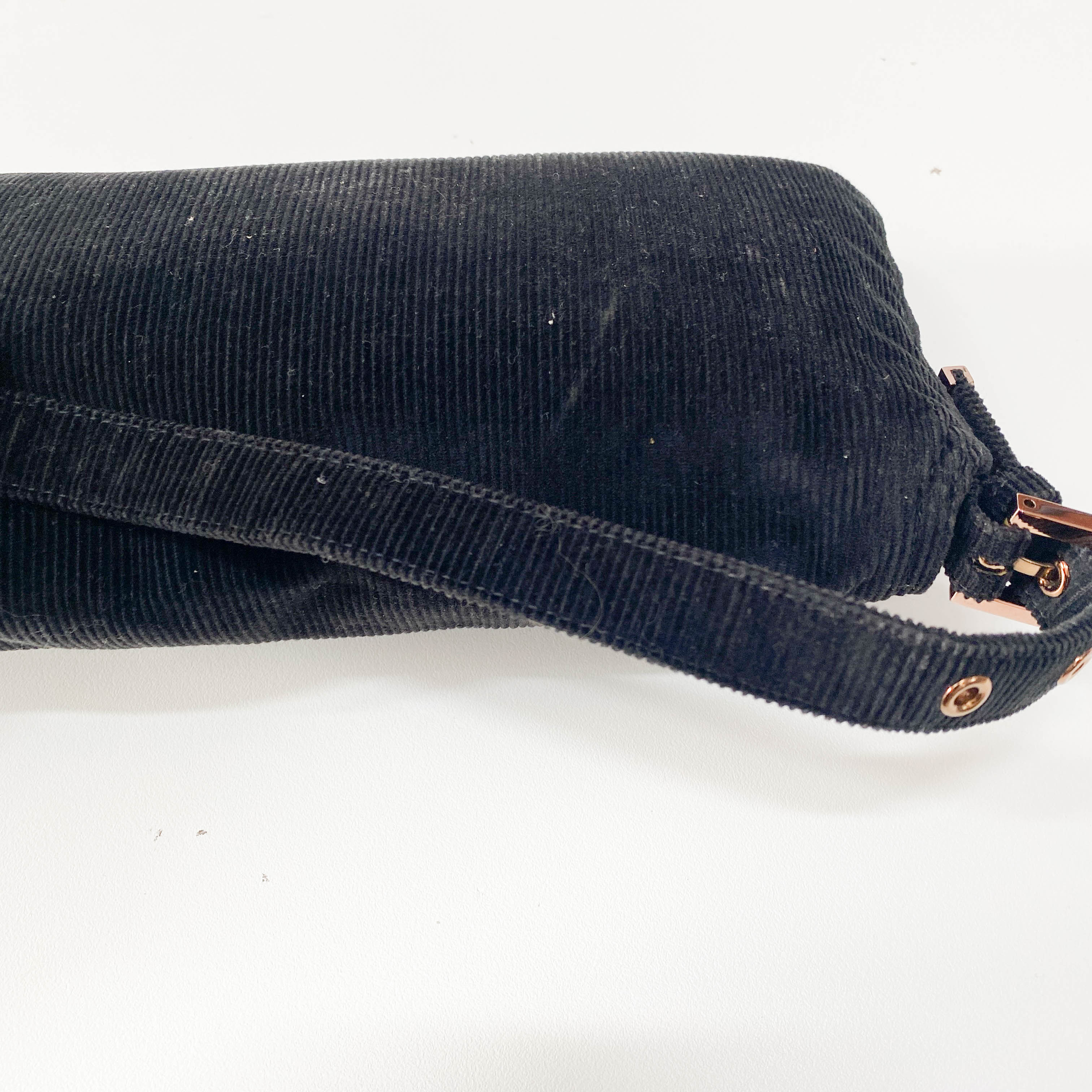 Baguette Black Corduroy Shoulder Bag