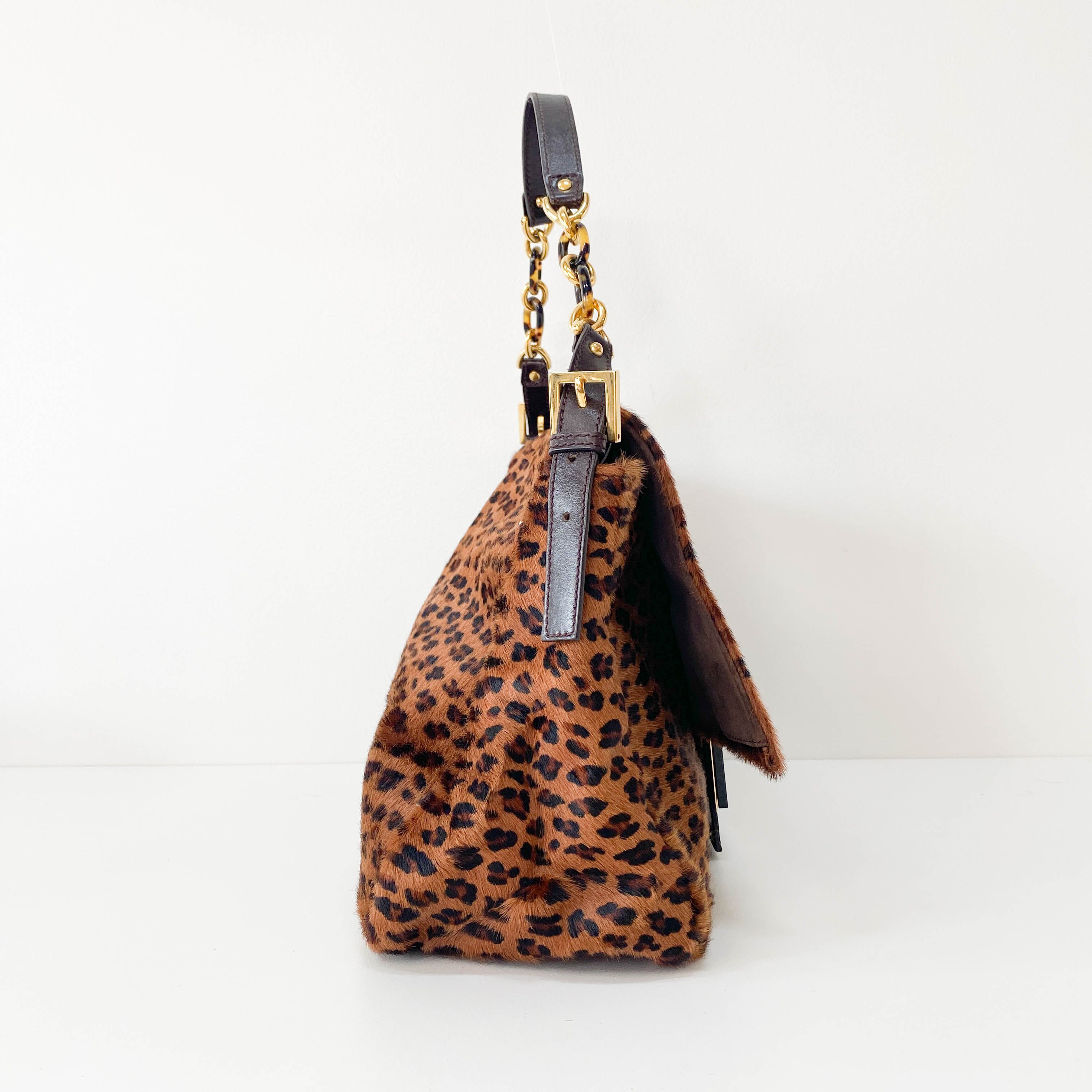 Large Mamma Baguette Leopard Pony Hair Shoulder Bag