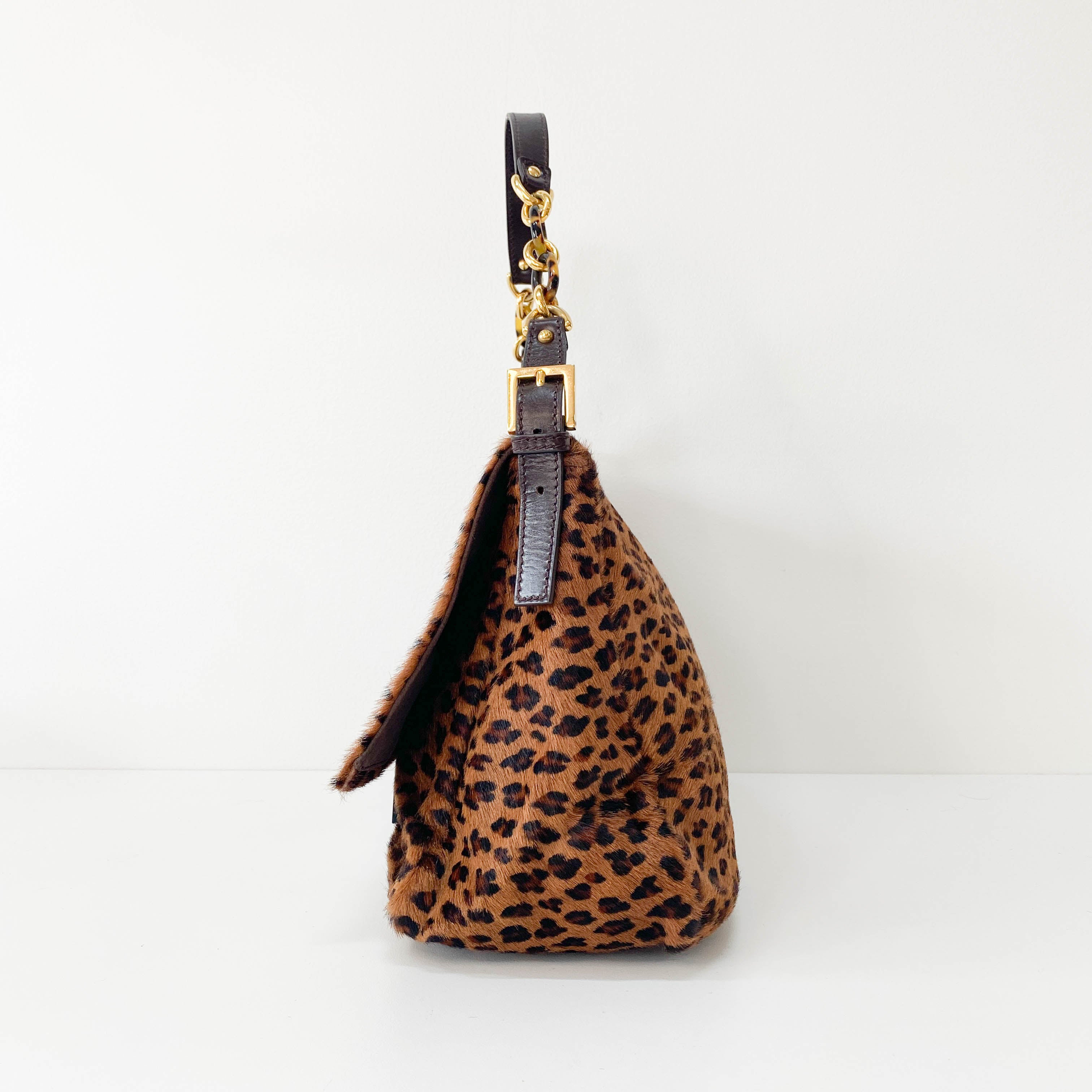 Large Mamma Baguette Leopard Pony Hair Shoulder Bag