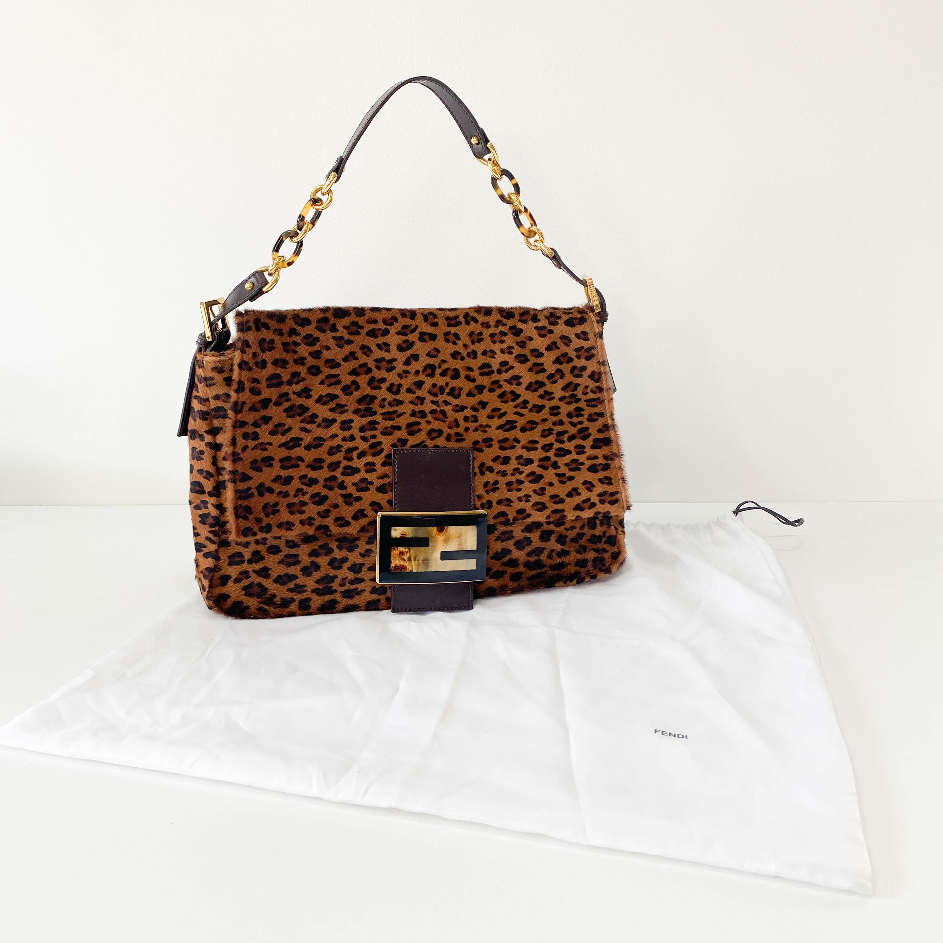 Large Mamma Baguette Leopard Pony Hair Shoulder Bag