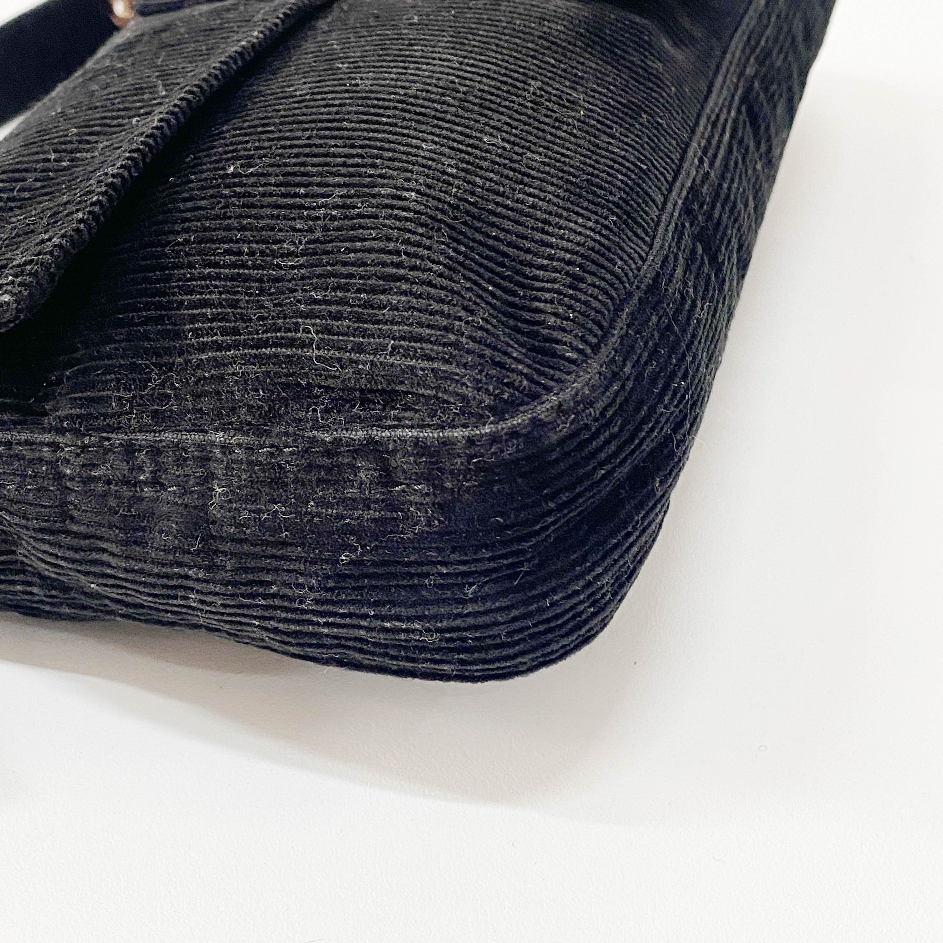 Baguette Black Corduroy Shoulder Bag
