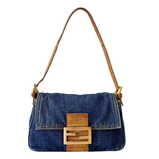 Mamma Baguette Mini Blue Denim Shoulder Bag