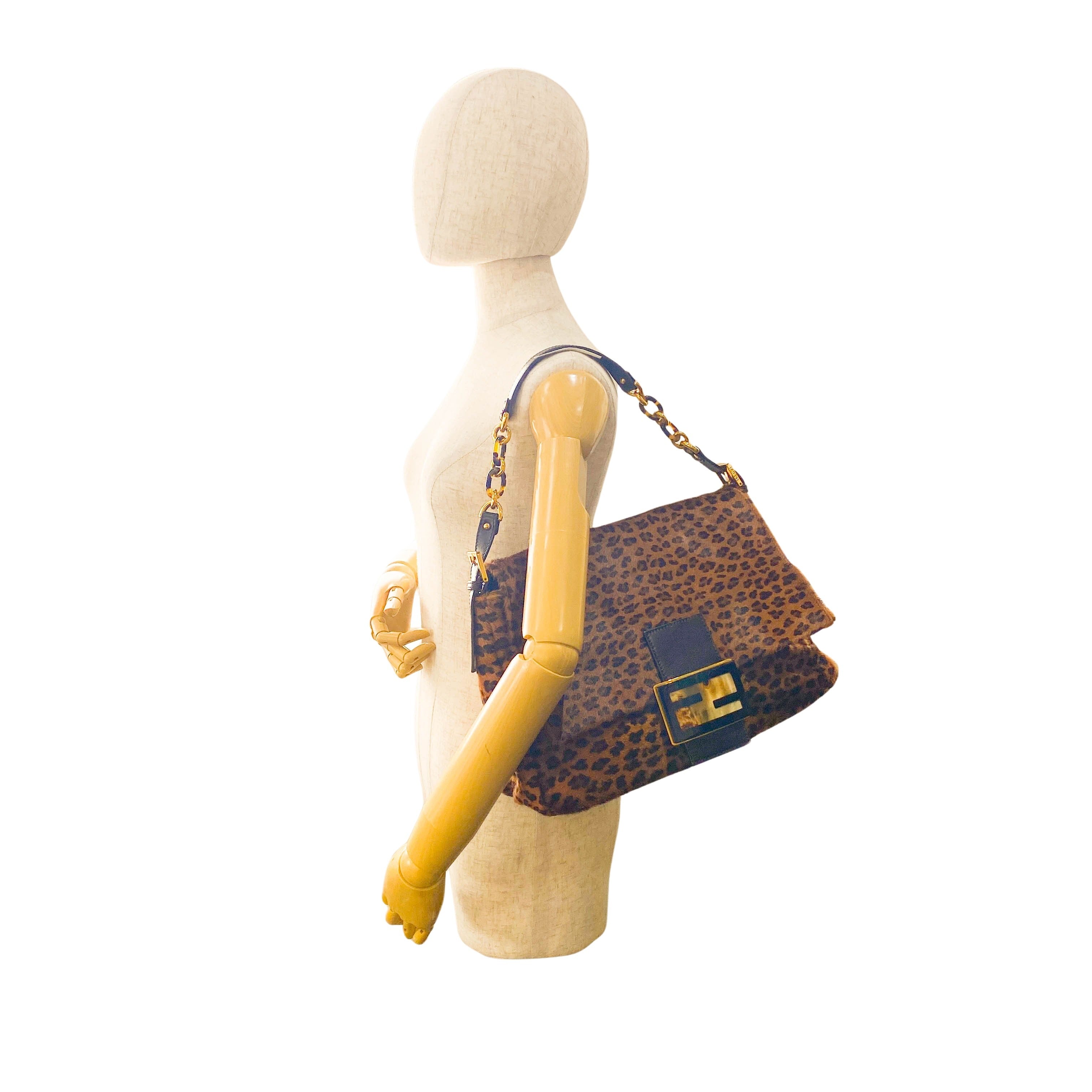 Large Mamma Baguette Leopard Pony Hair Shoulder Bag