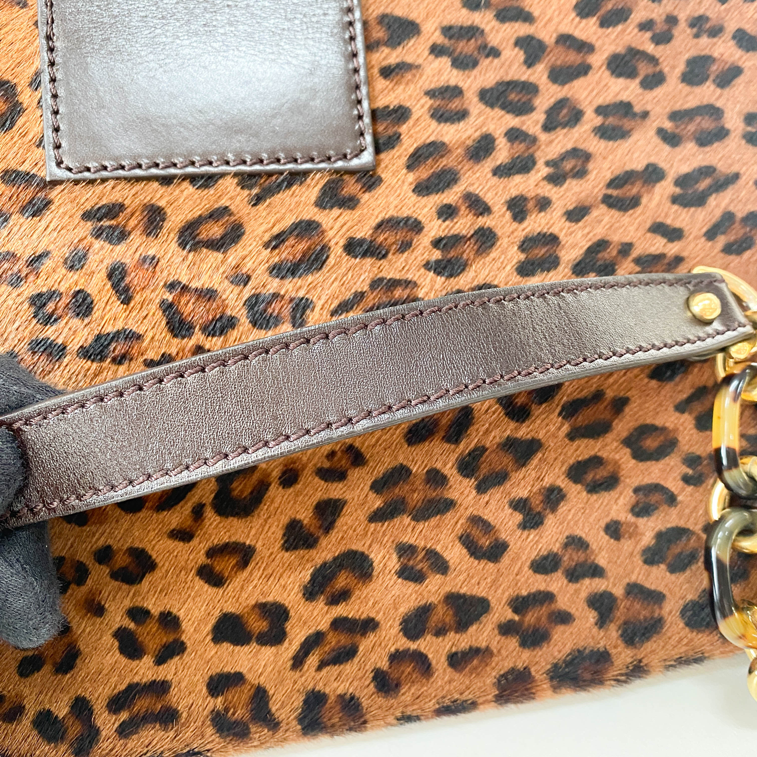 Large Mamma Baguette Leopard Pony Hair Shoulder Bag