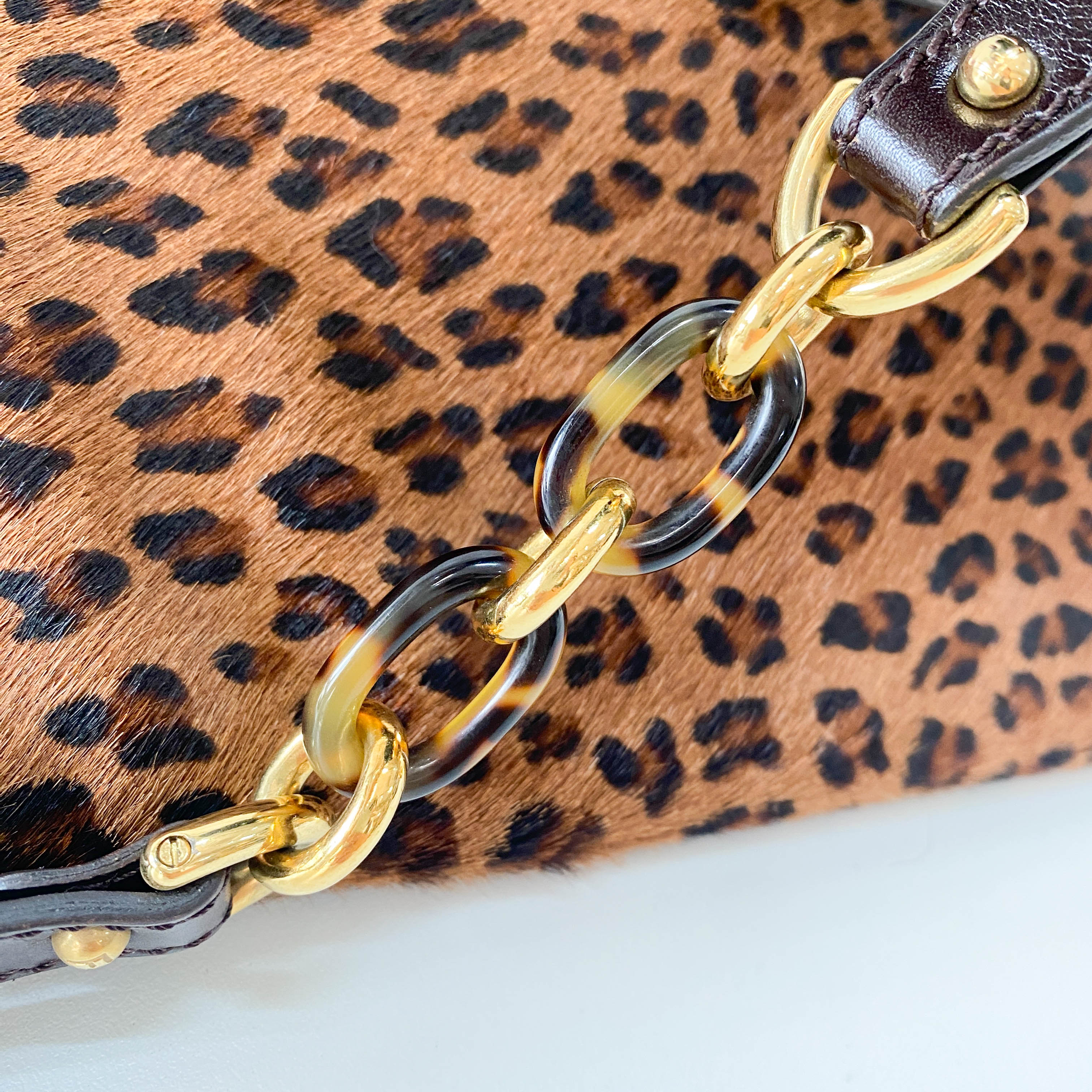 Large Mamma Baguette Leopard Pony Hair Shoulder Bag