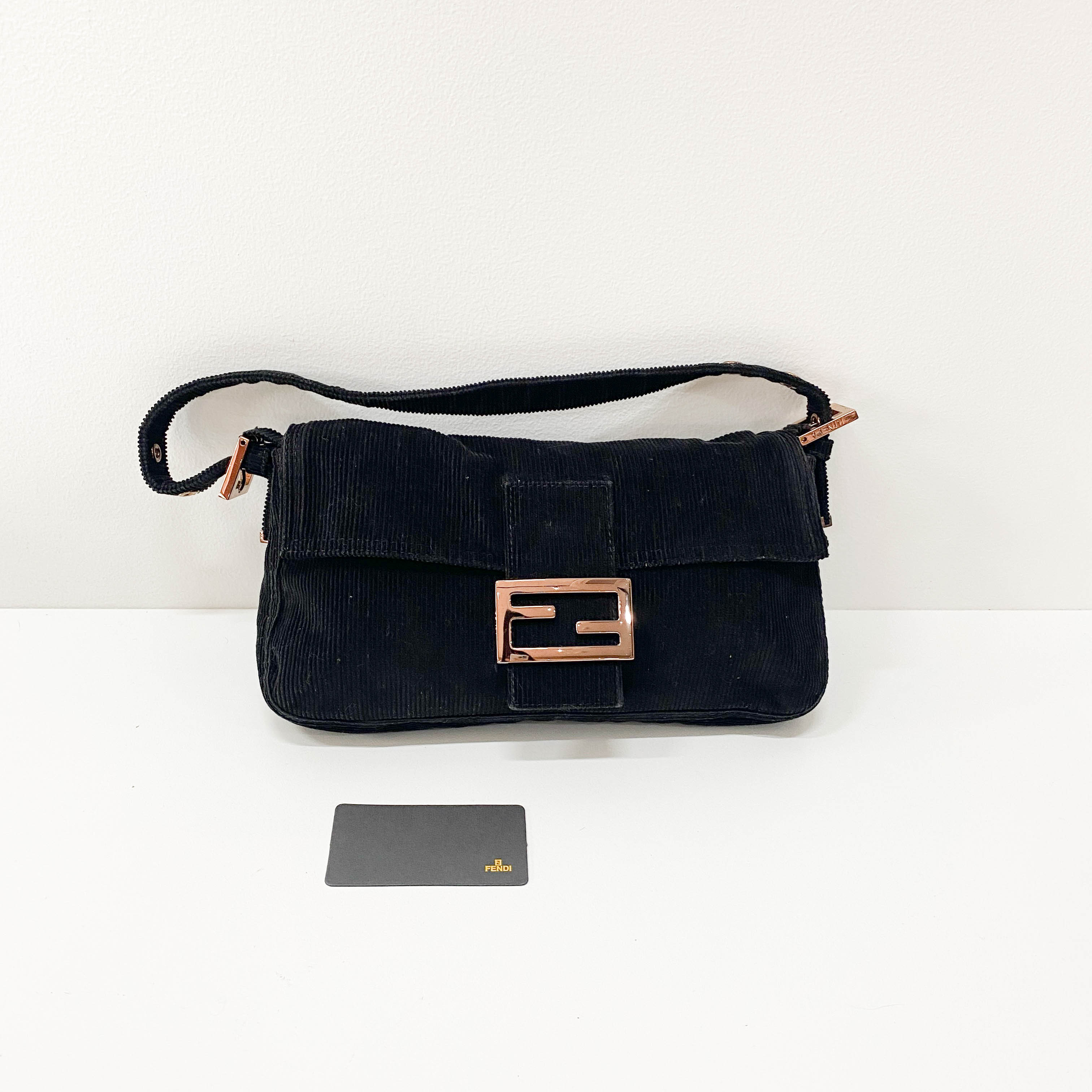 Baguette Black Corduroy Shoulder Bag