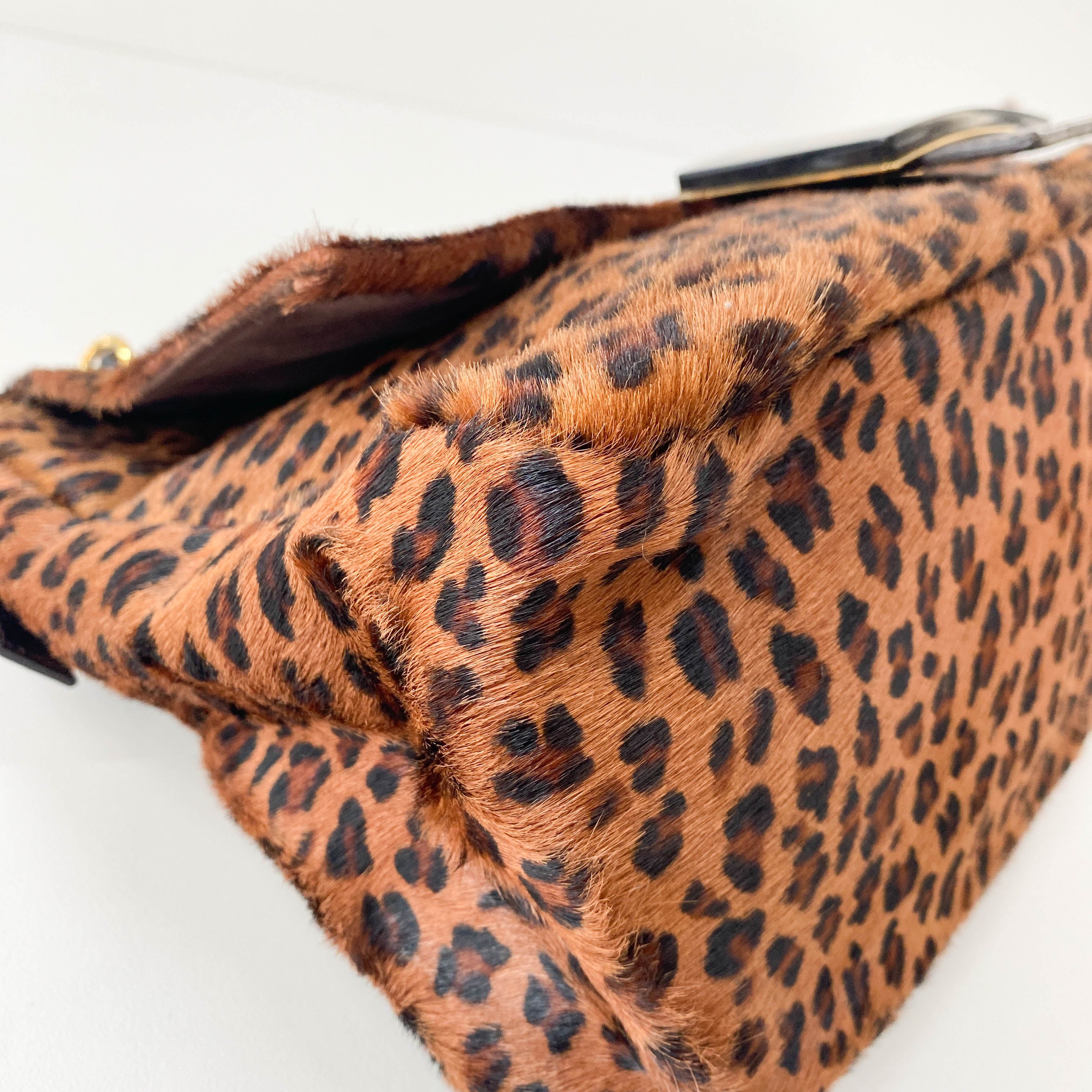 Large Mamma Baguette Leopard Pony Hair Shoulder Bag