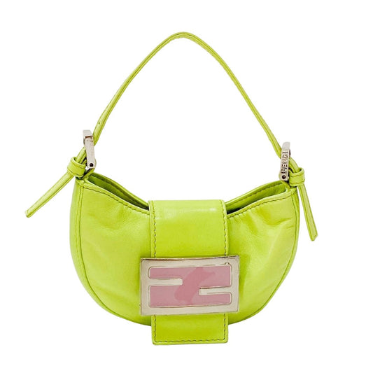 Mini Croissant Lime Green Leather Handbag