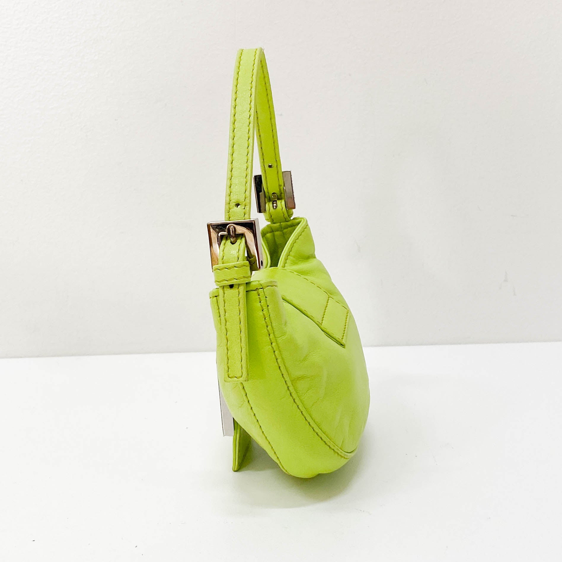 Mini Croissant Lime Green Leather Handbag