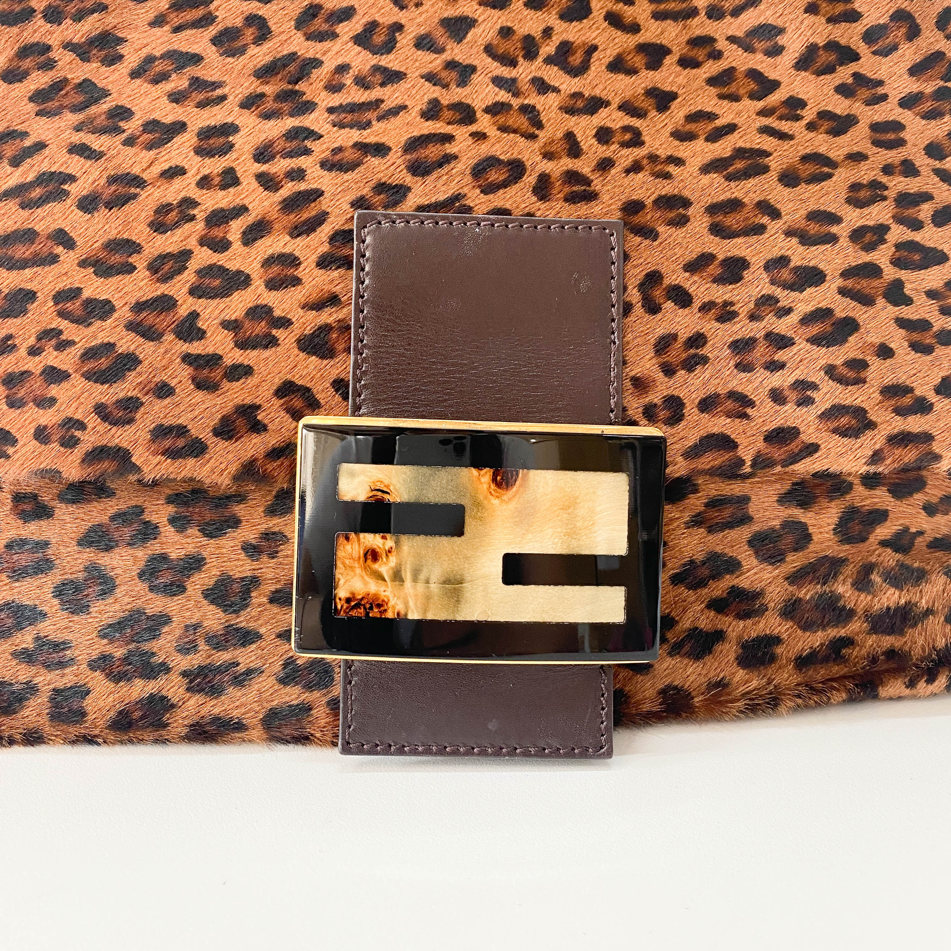 Large Mamma Baguette Leopard Pony Hair Shoulder Bag