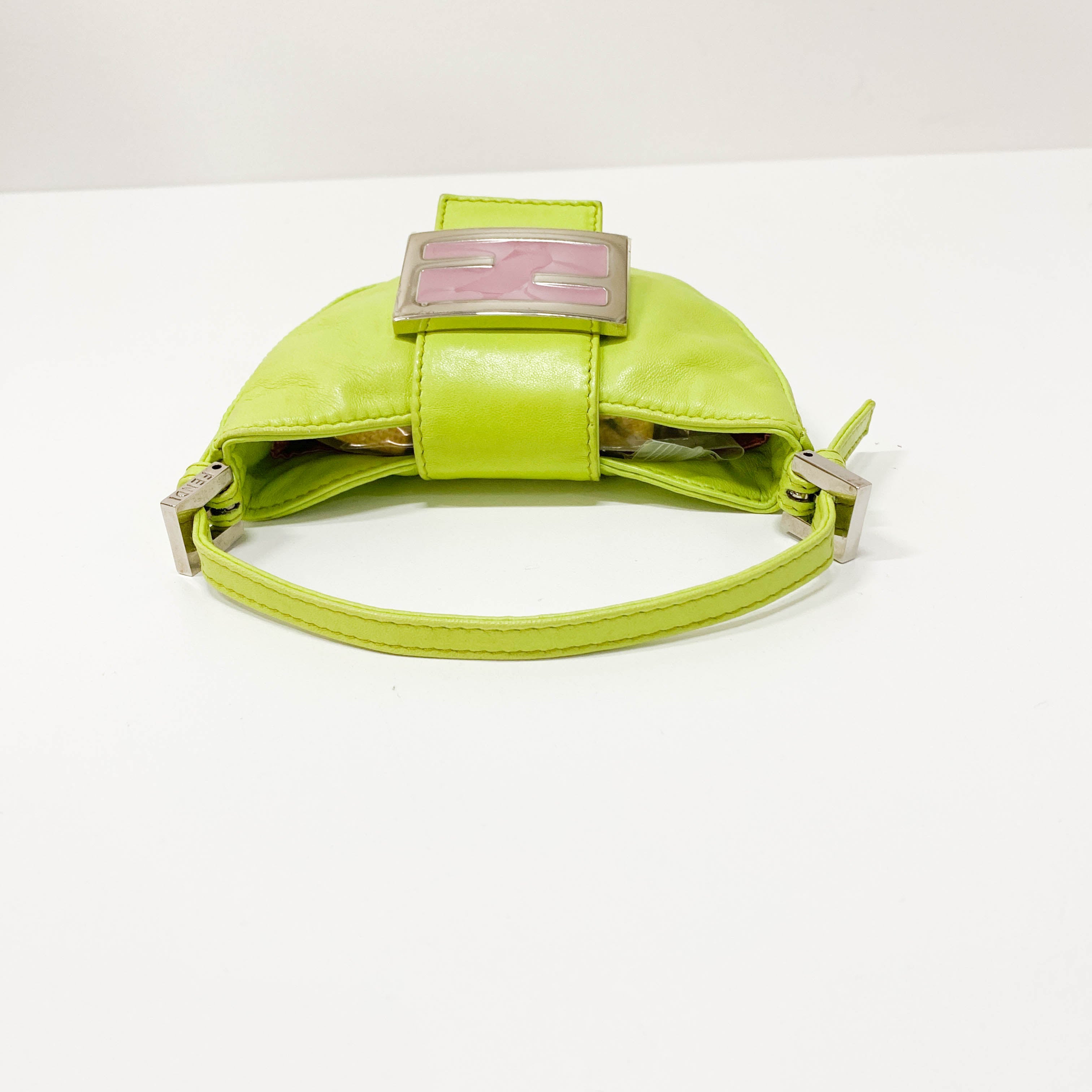 Mini Croissant Lime Green Leather Handbag