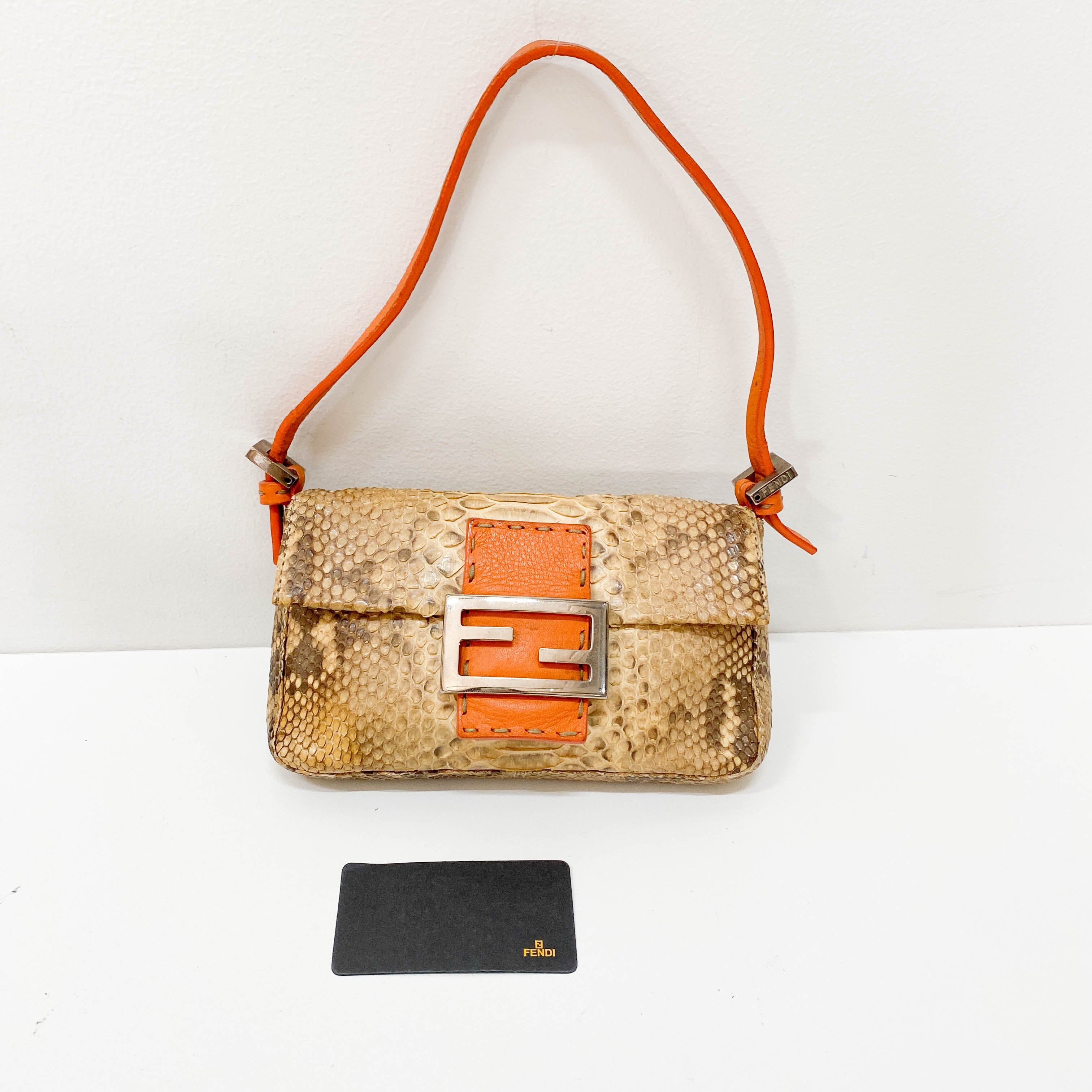 Selleria Baguette Orange Python Embossed Shoulder Bag