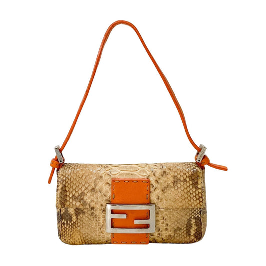 Selleria Baguette Orange Python Embossed Shoulder Bag