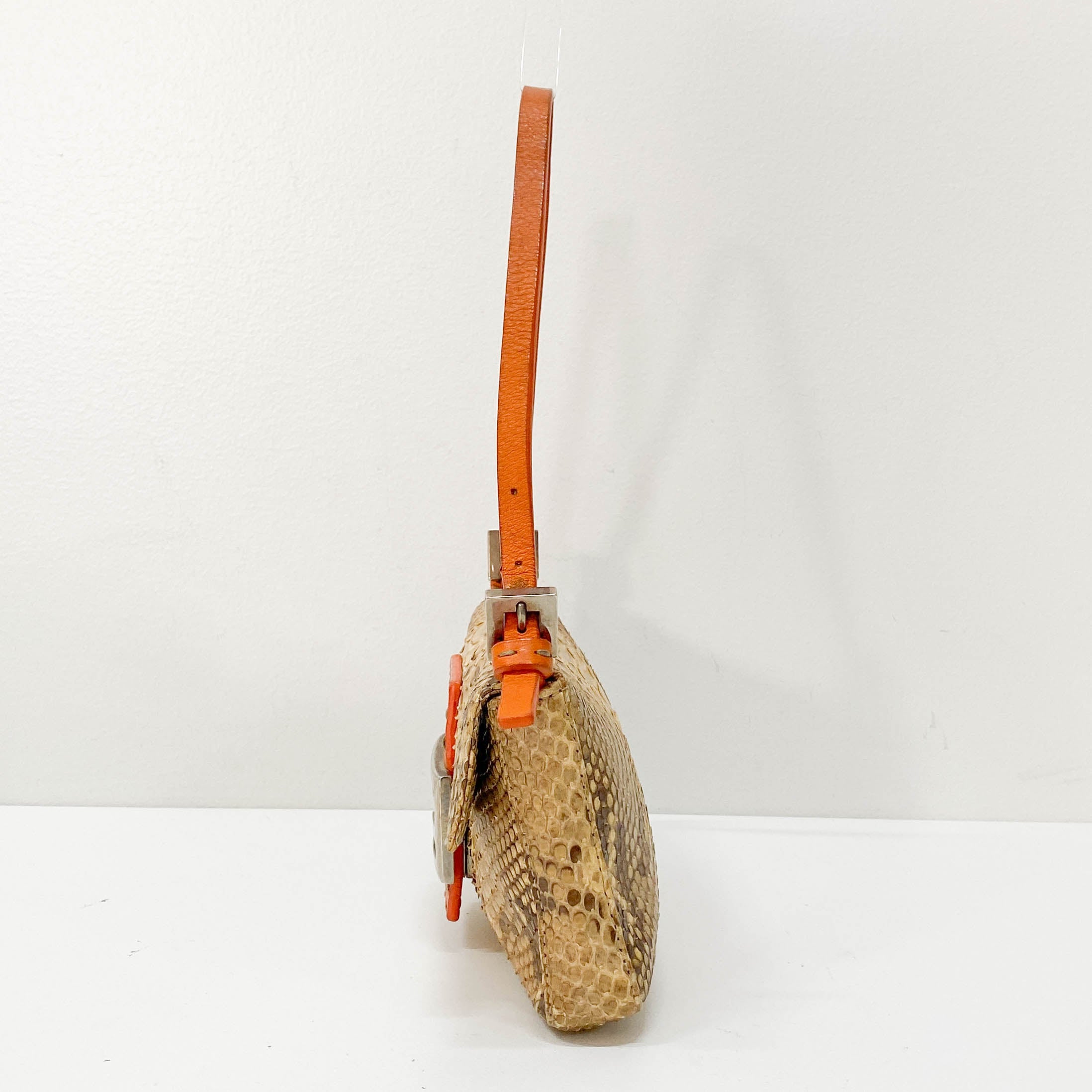 Selleria Baguette Orange Python Embossed Shoulder Bag