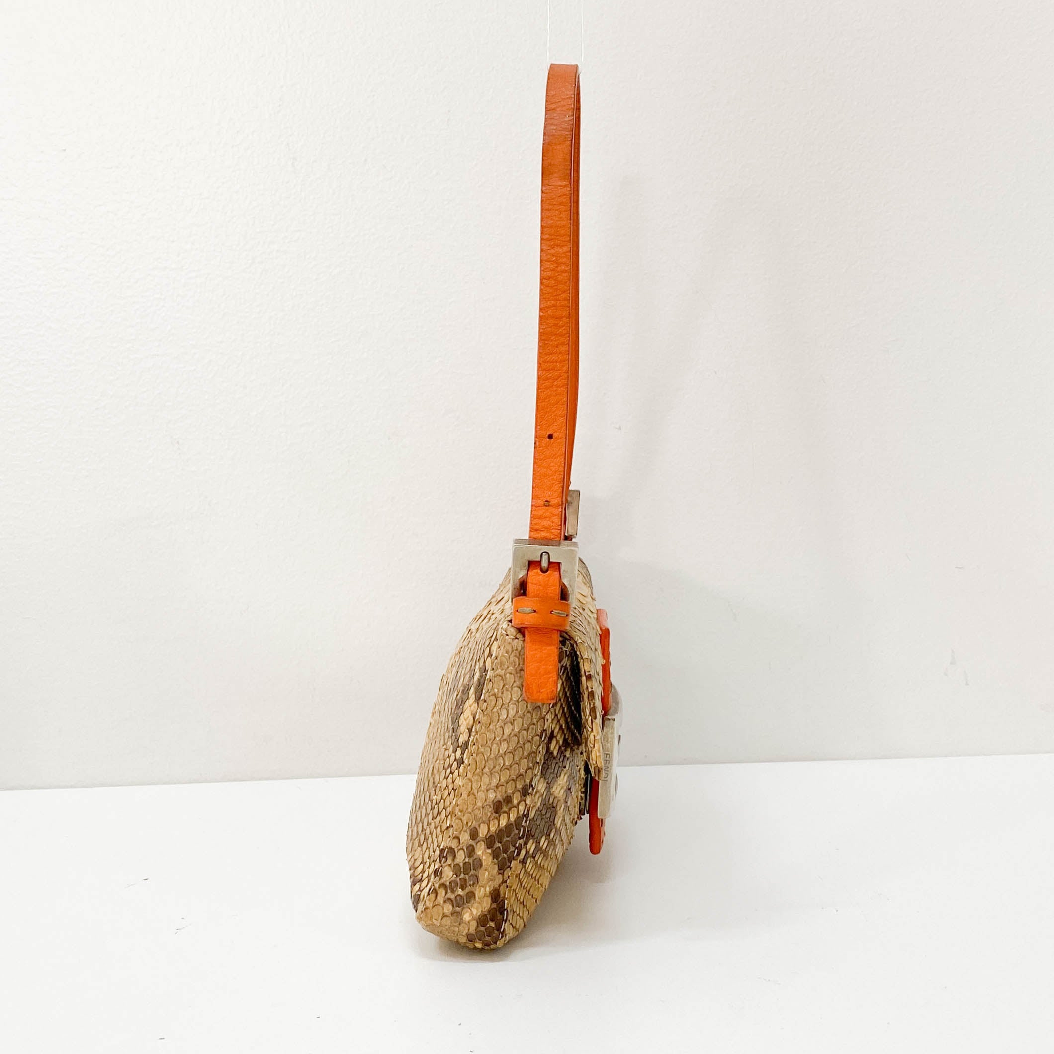 Selleria Baguette Orange Python Embossed Shoulder Bag