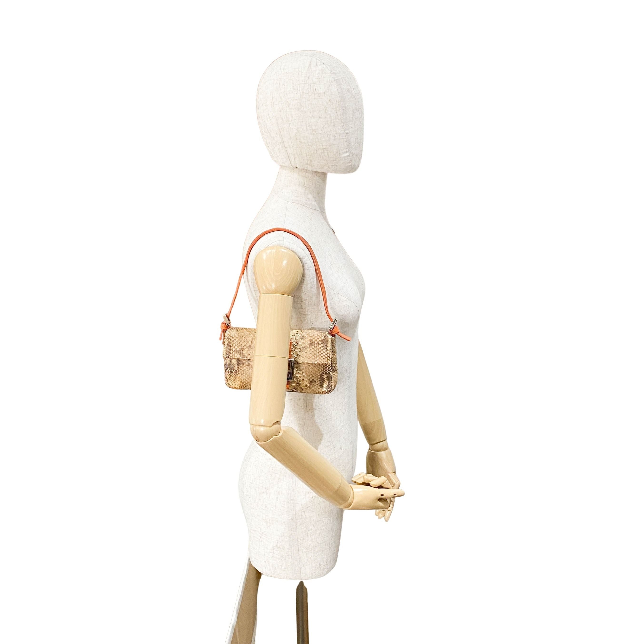 Selleria Baguette Orange Python Embossed Shoulder Bag