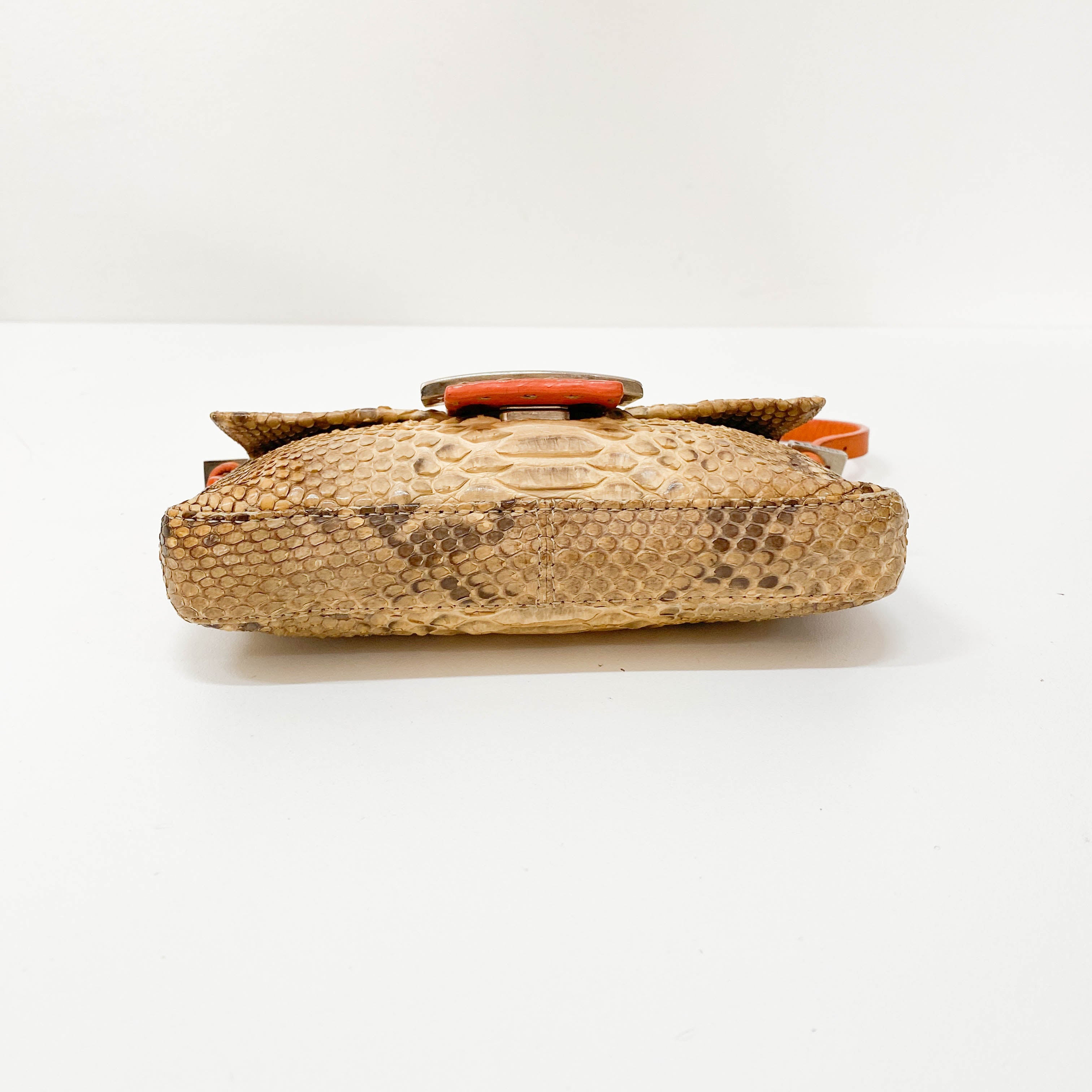 Selleria Baguette Orange Python Embossed Shoulder Bag