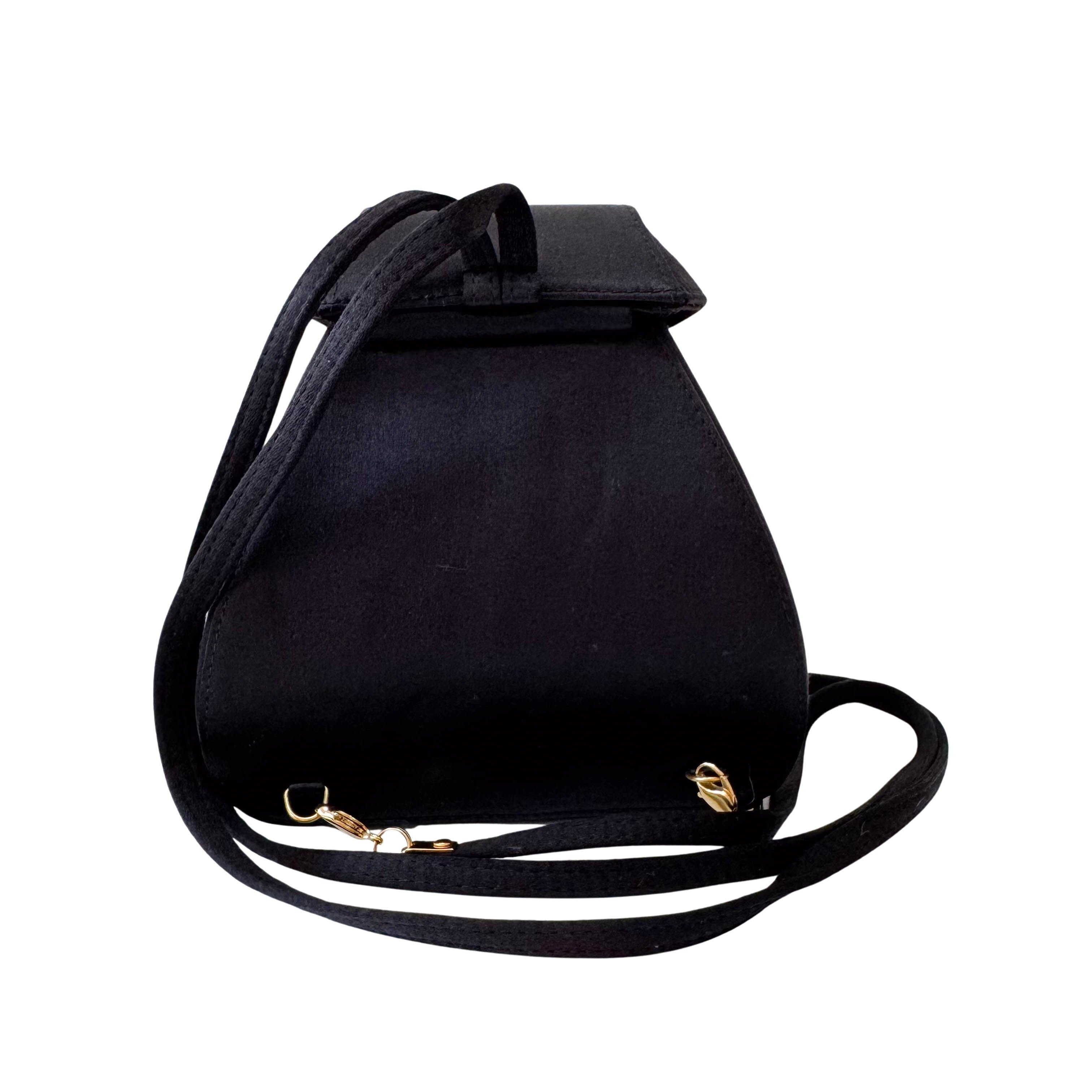 Old Gucci Black Satin Shoulder Bag Rhinestone Horsebit Hardware